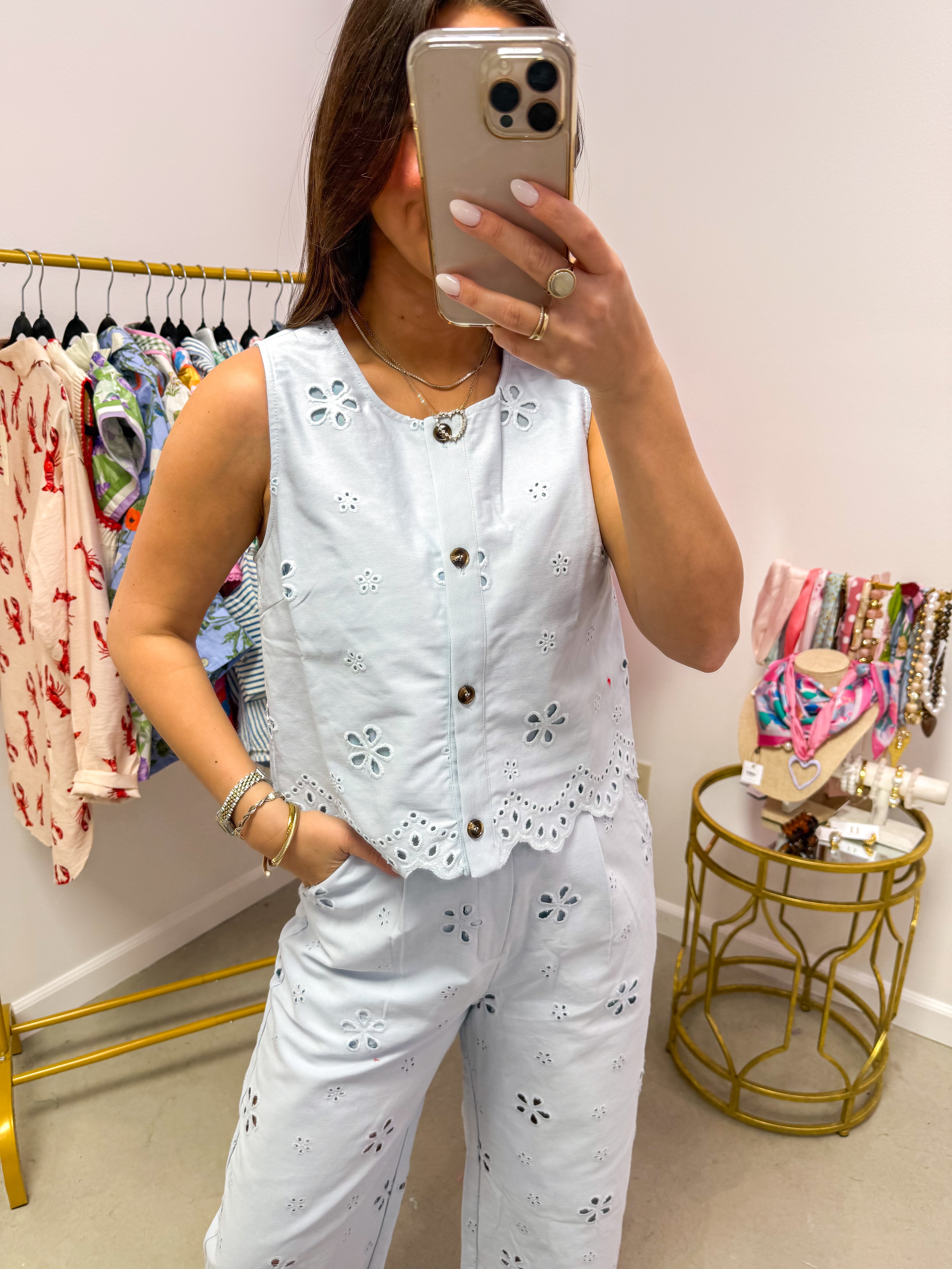 Baby Blue Eyelet Tank