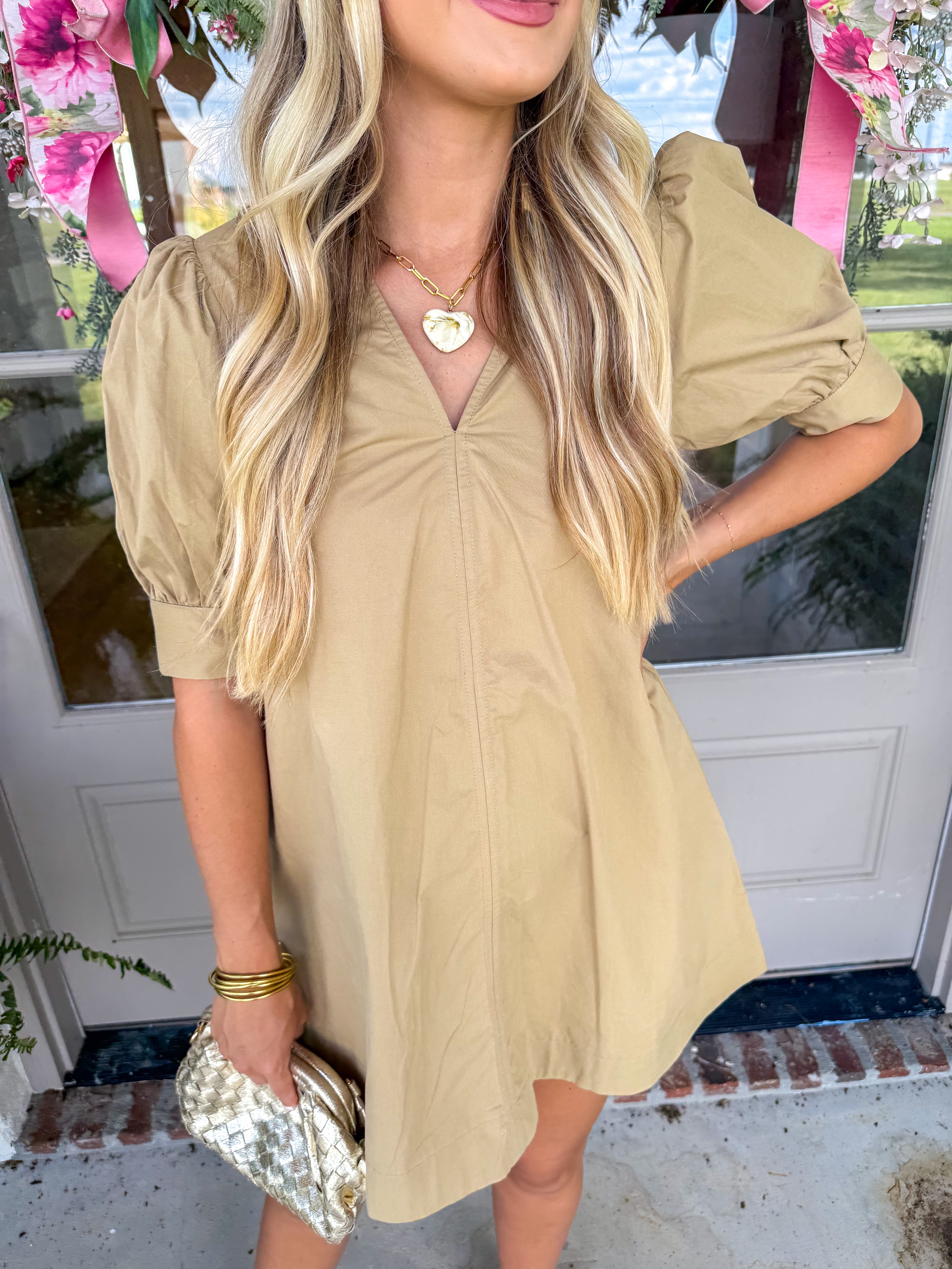 The Khaki Puff Sleeve Mini