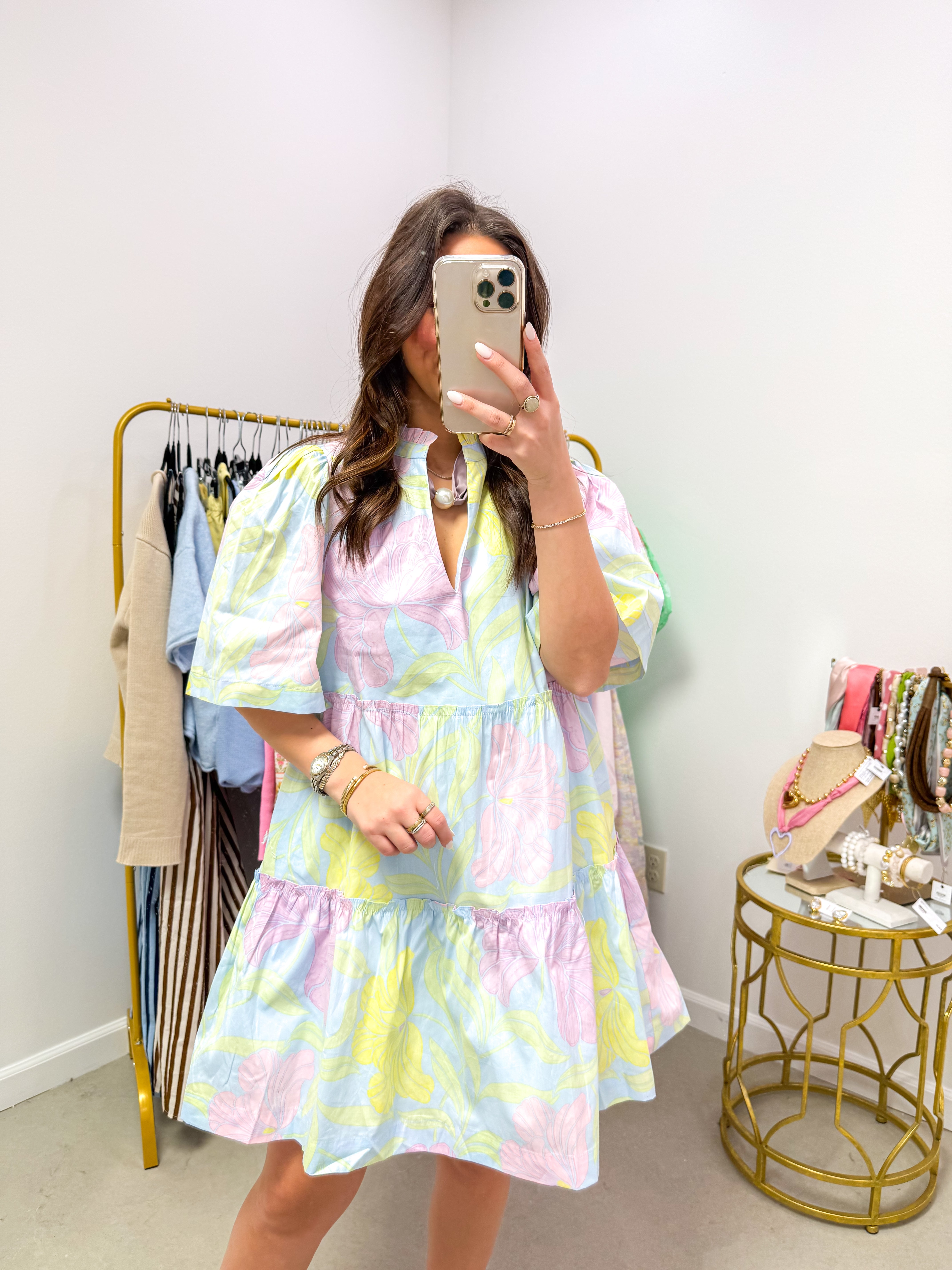 Brisa Floral Dixie Split Neck Shift Dress