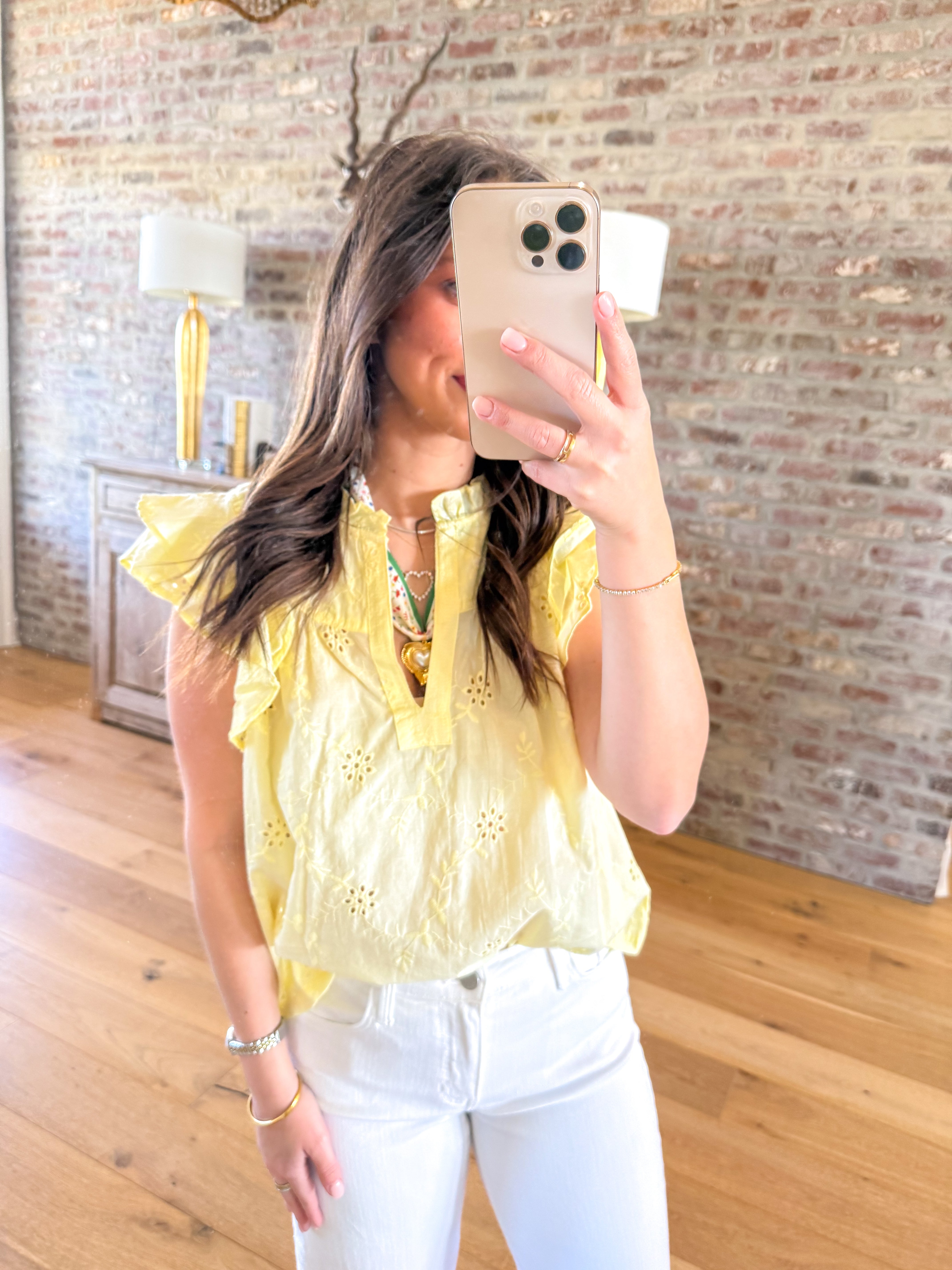 Yasmin Eyelet Ruffle Sleeve Blouse Butter