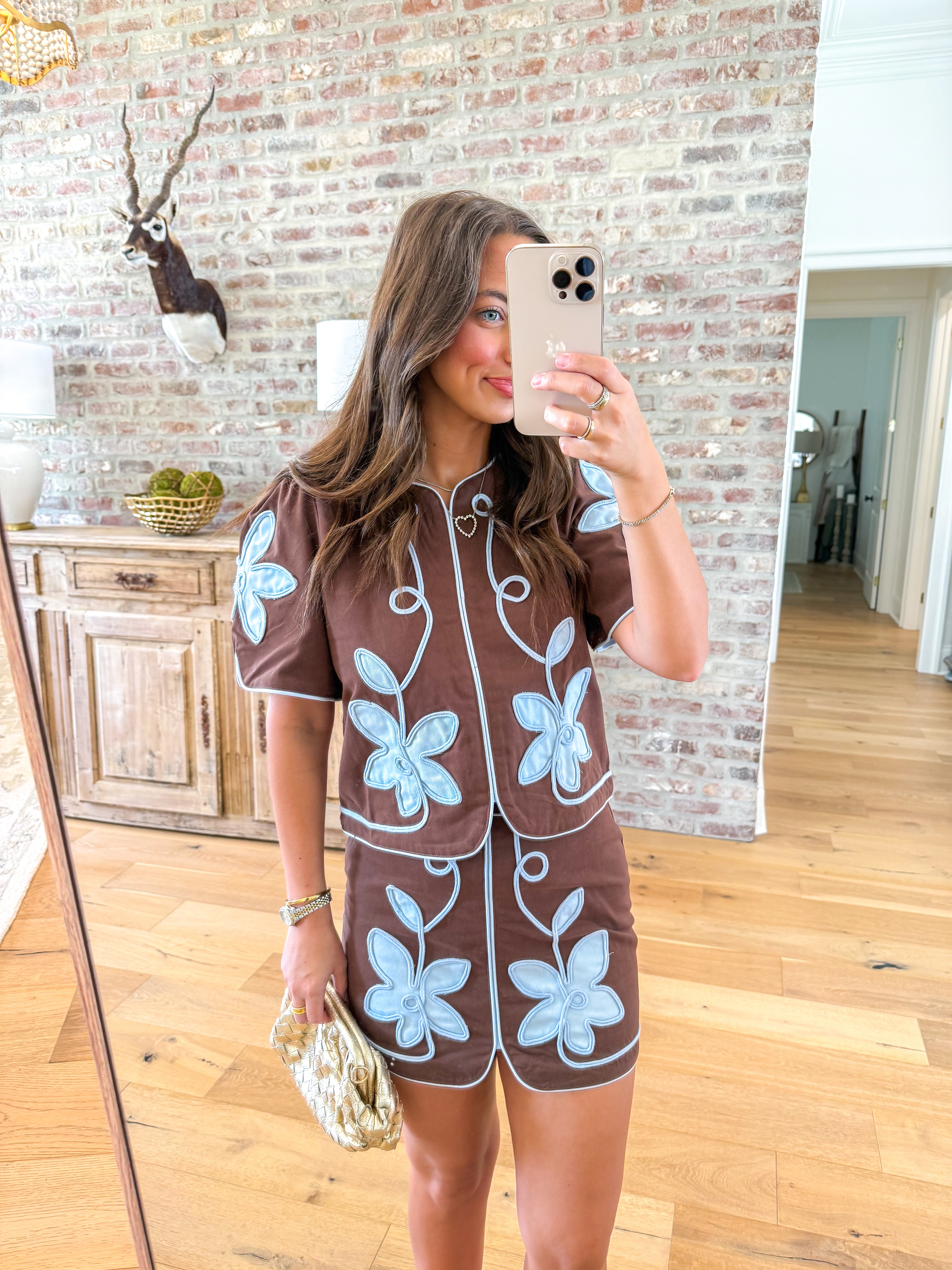 Bluebonnet Brown Floral Appliqué Set