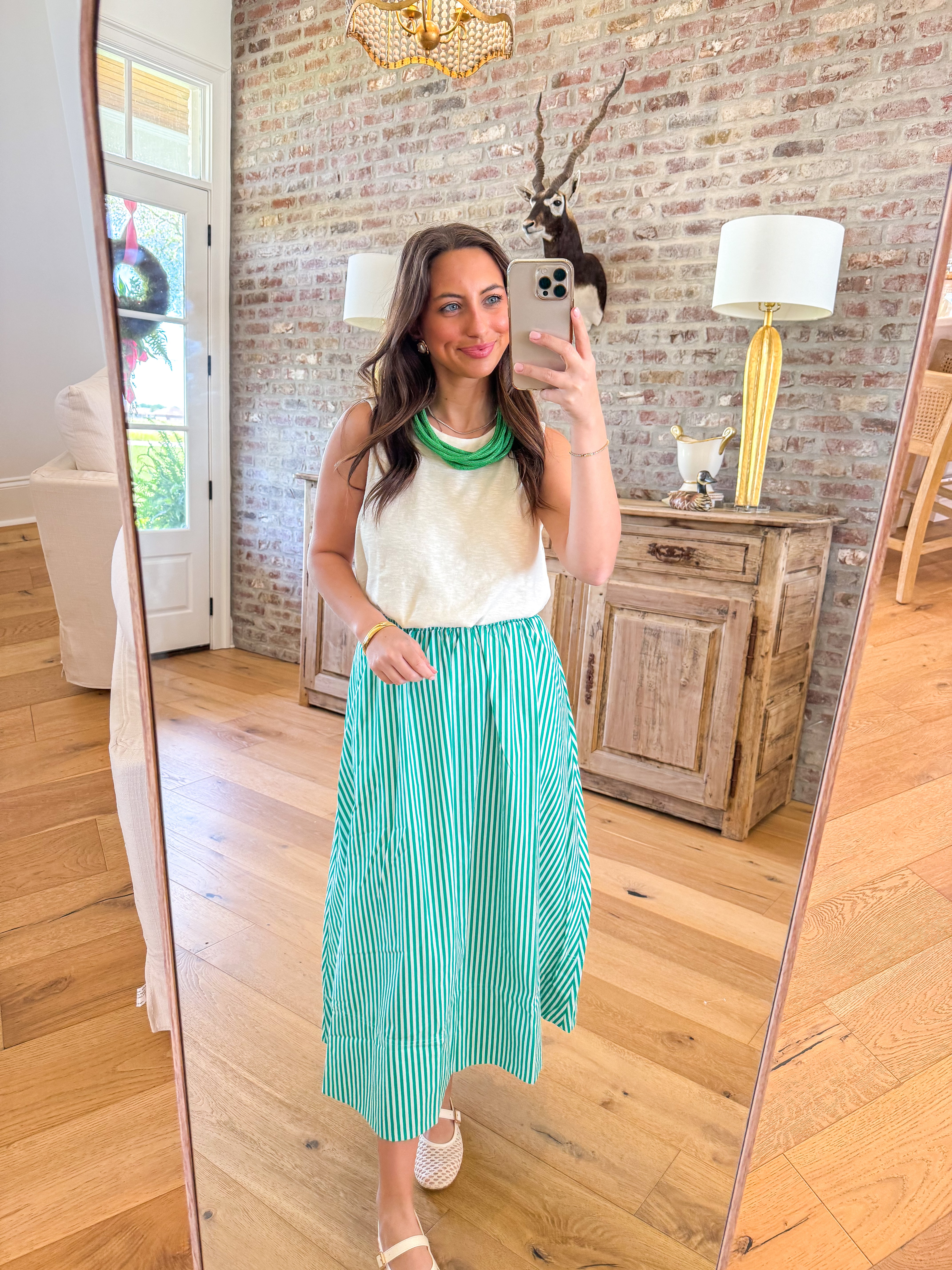 Green Garden Striped Midi Skirt