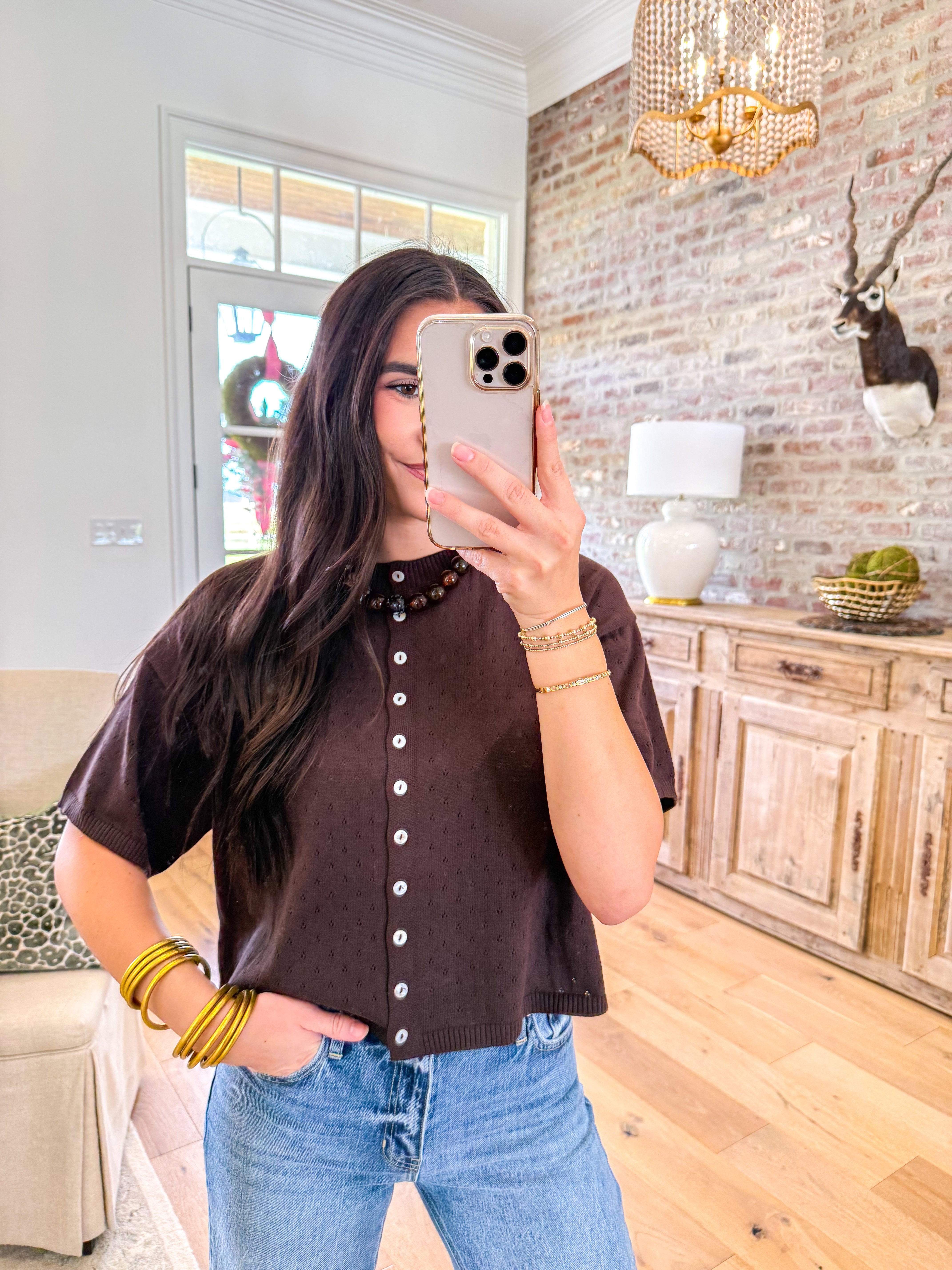 The Pointelle Perfect Cardigan Chocolate