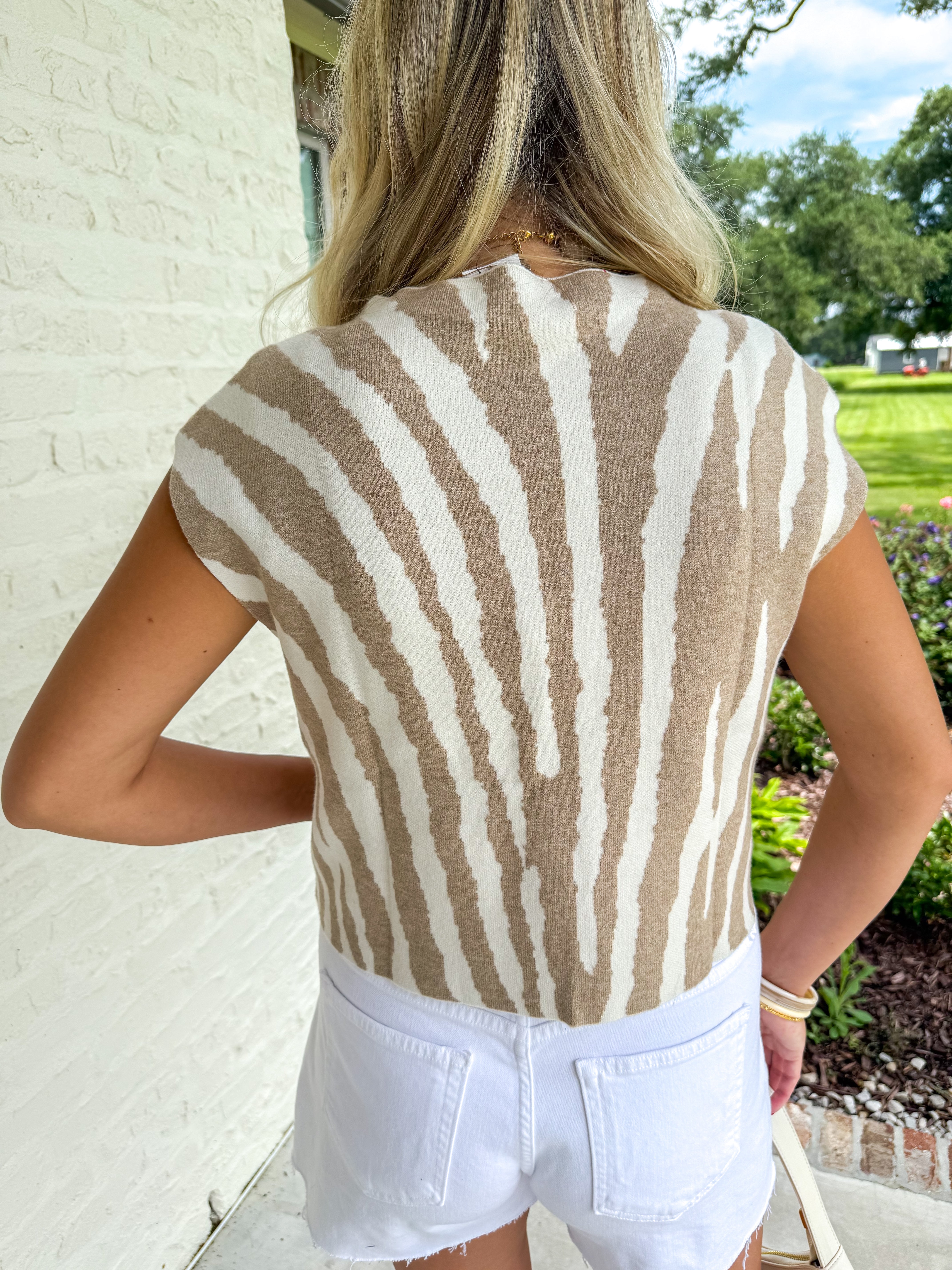 Wild Side Mock Neck Knit Top Ivory/Tan