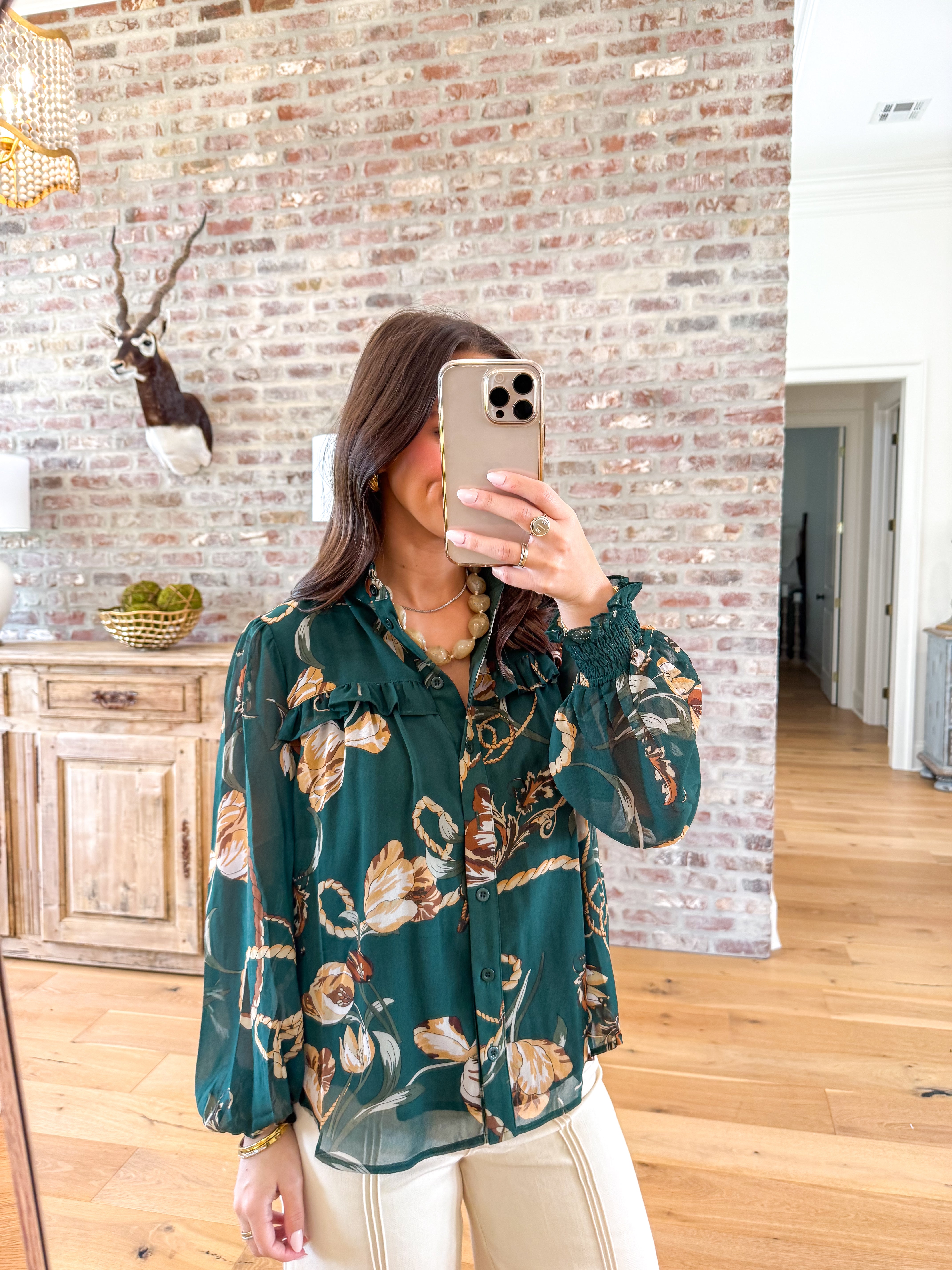 Emerald Garden Ruffle Blouse