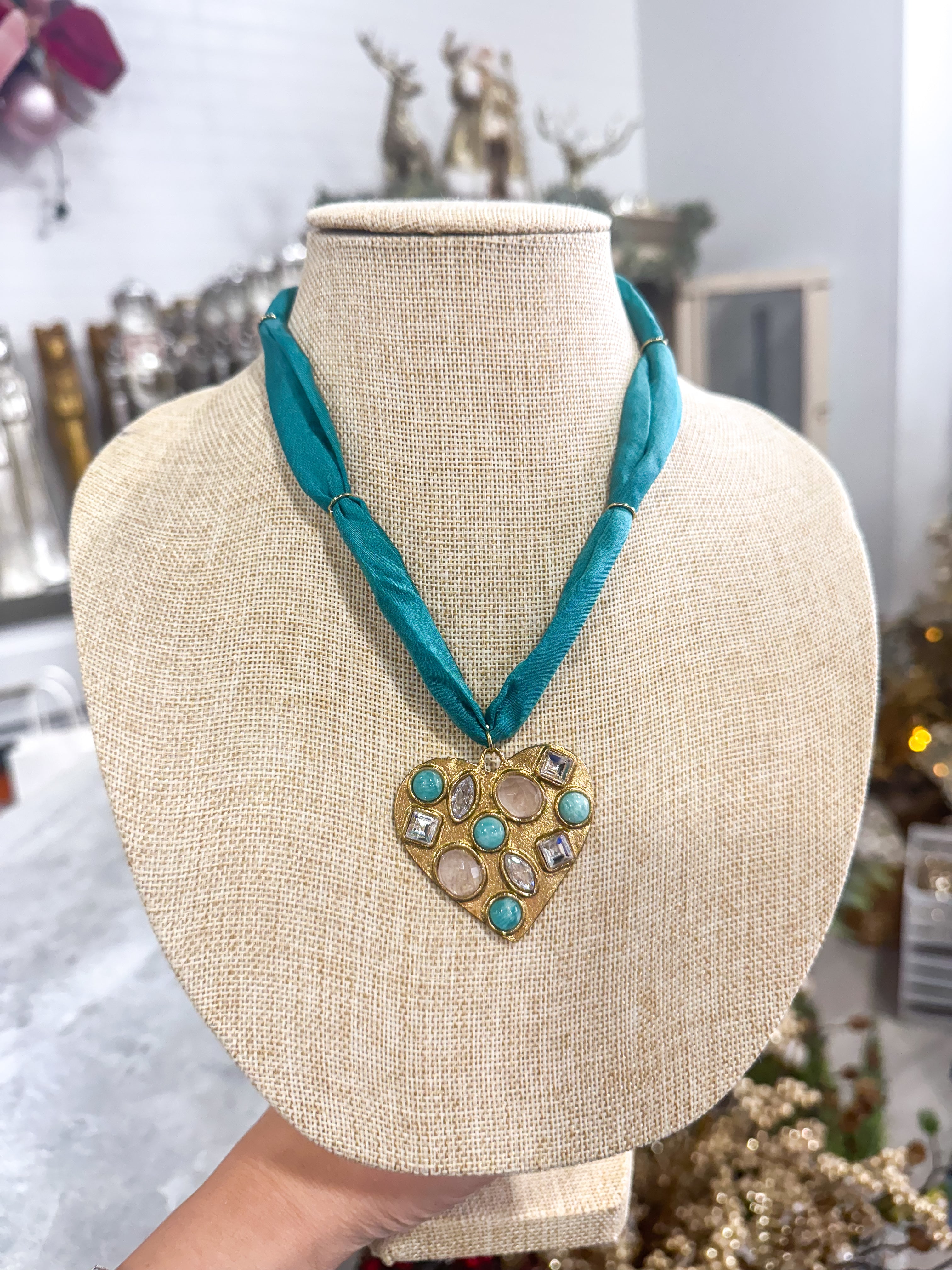 Turquoise Heart Scarf Necklace