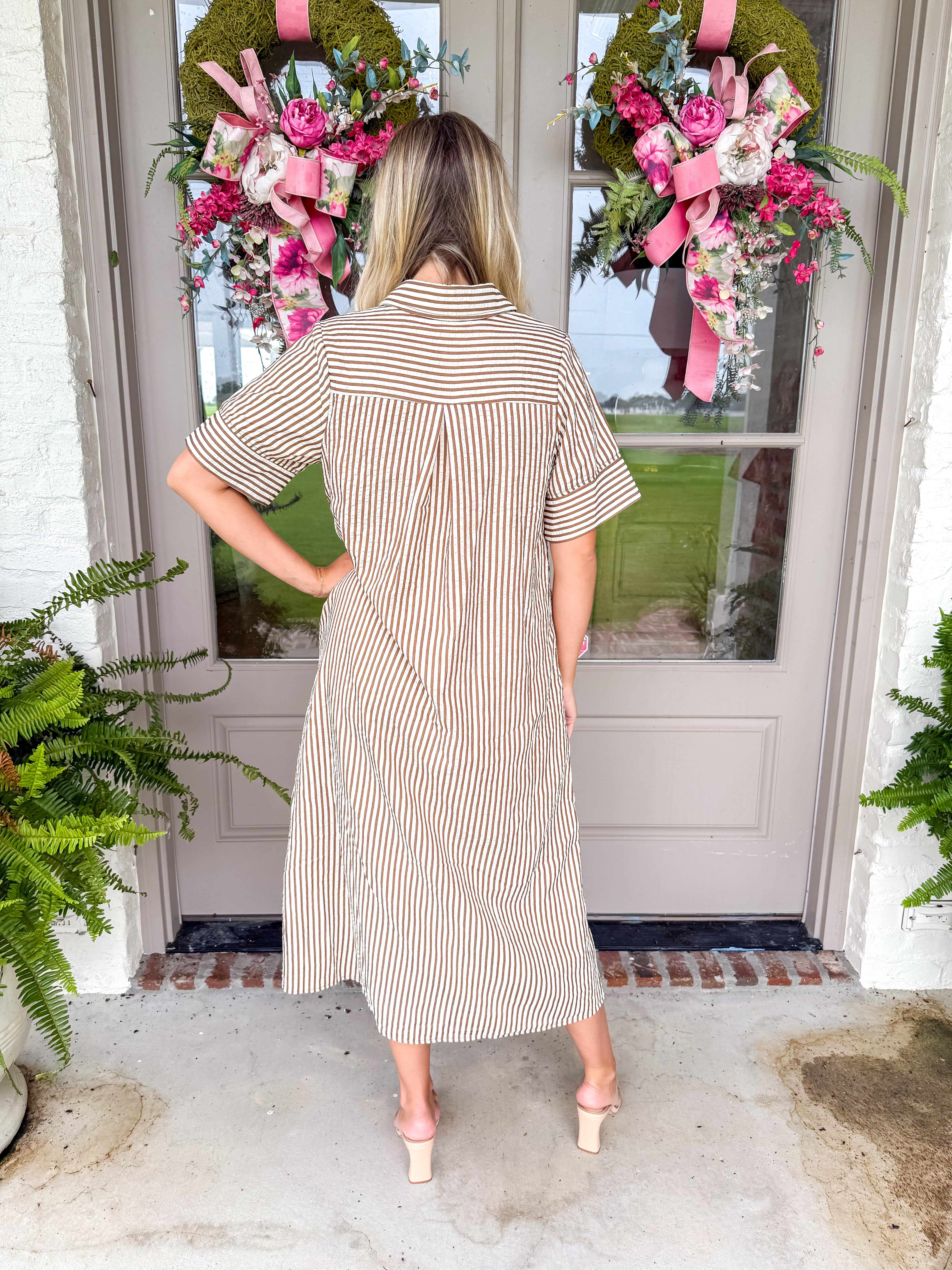Sun-Washed Stripe Midi Dress Caramel