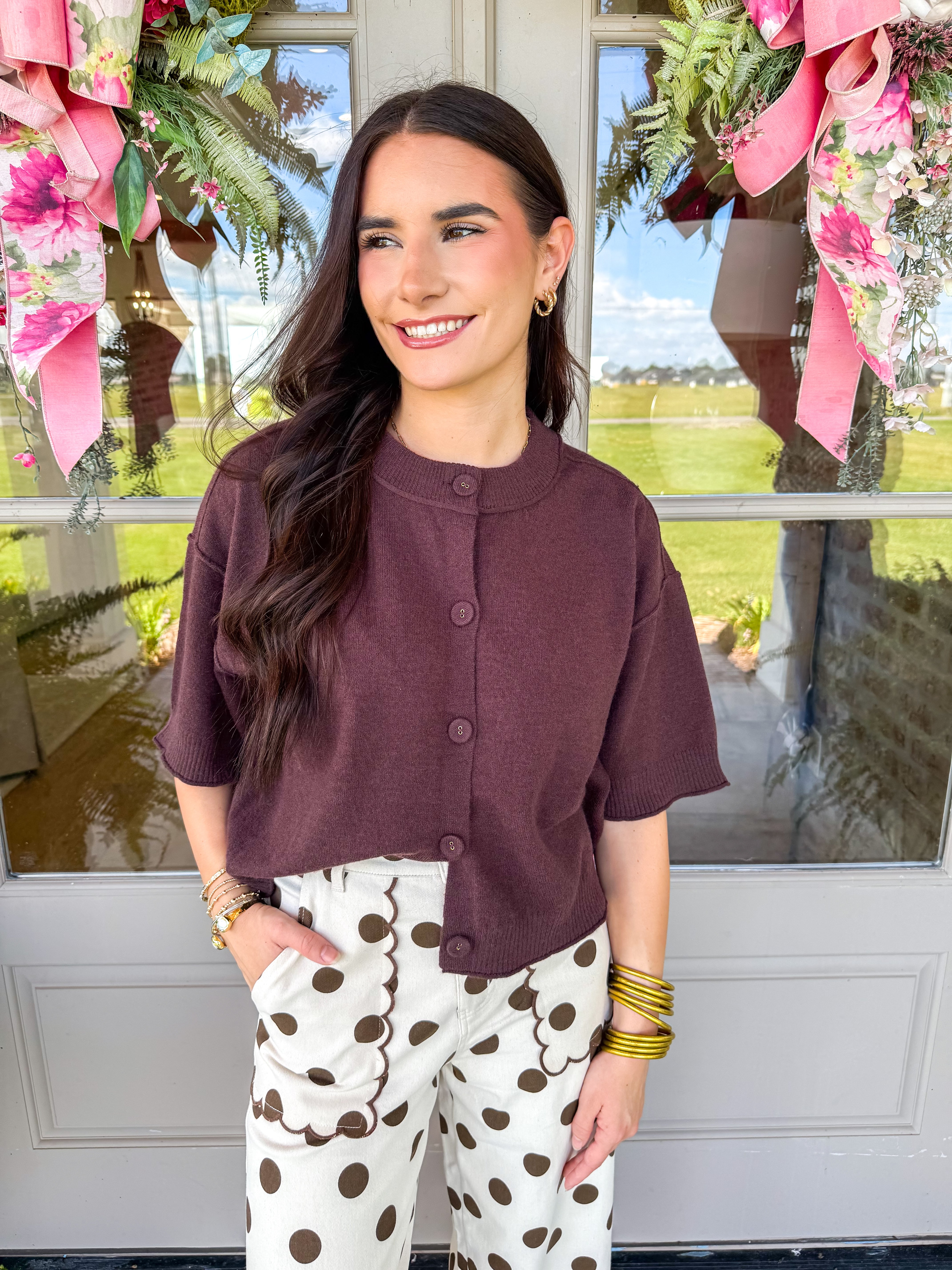 The Marigold Button-Front Cardigan Top Brown