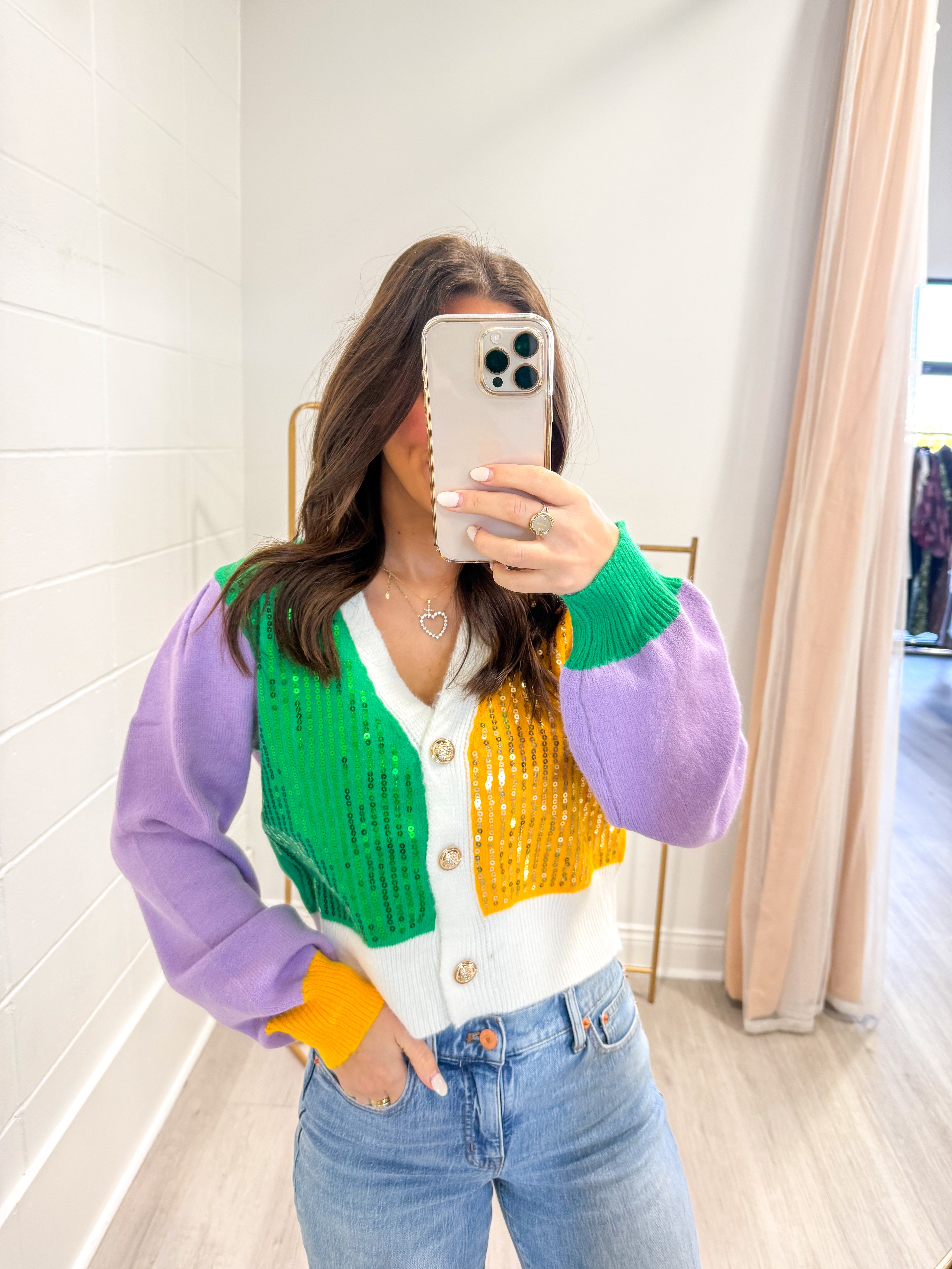 Sequin Color-Block MG Cardigan