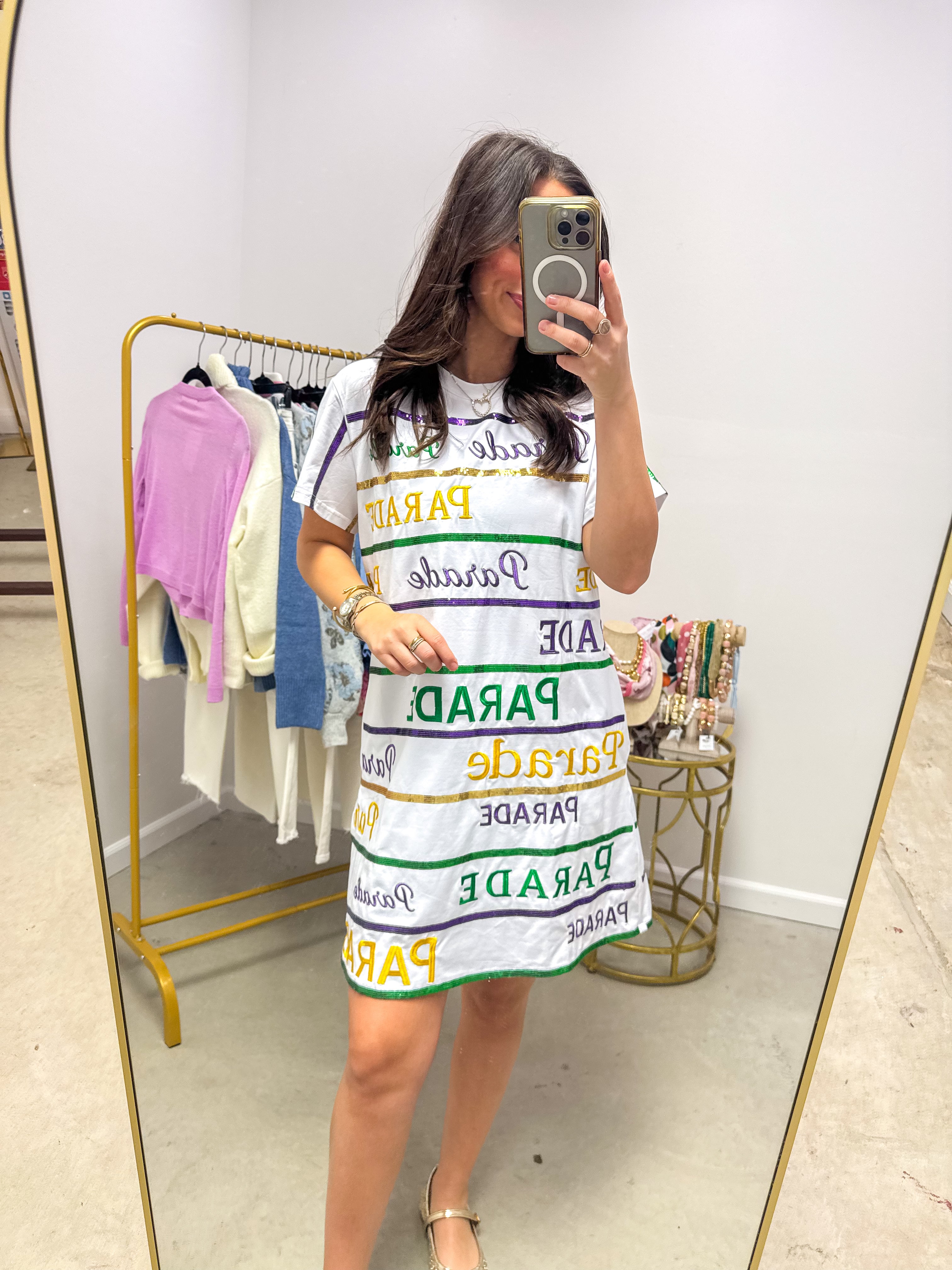 Mardi Gras parade Sequin T-Shirt Dress