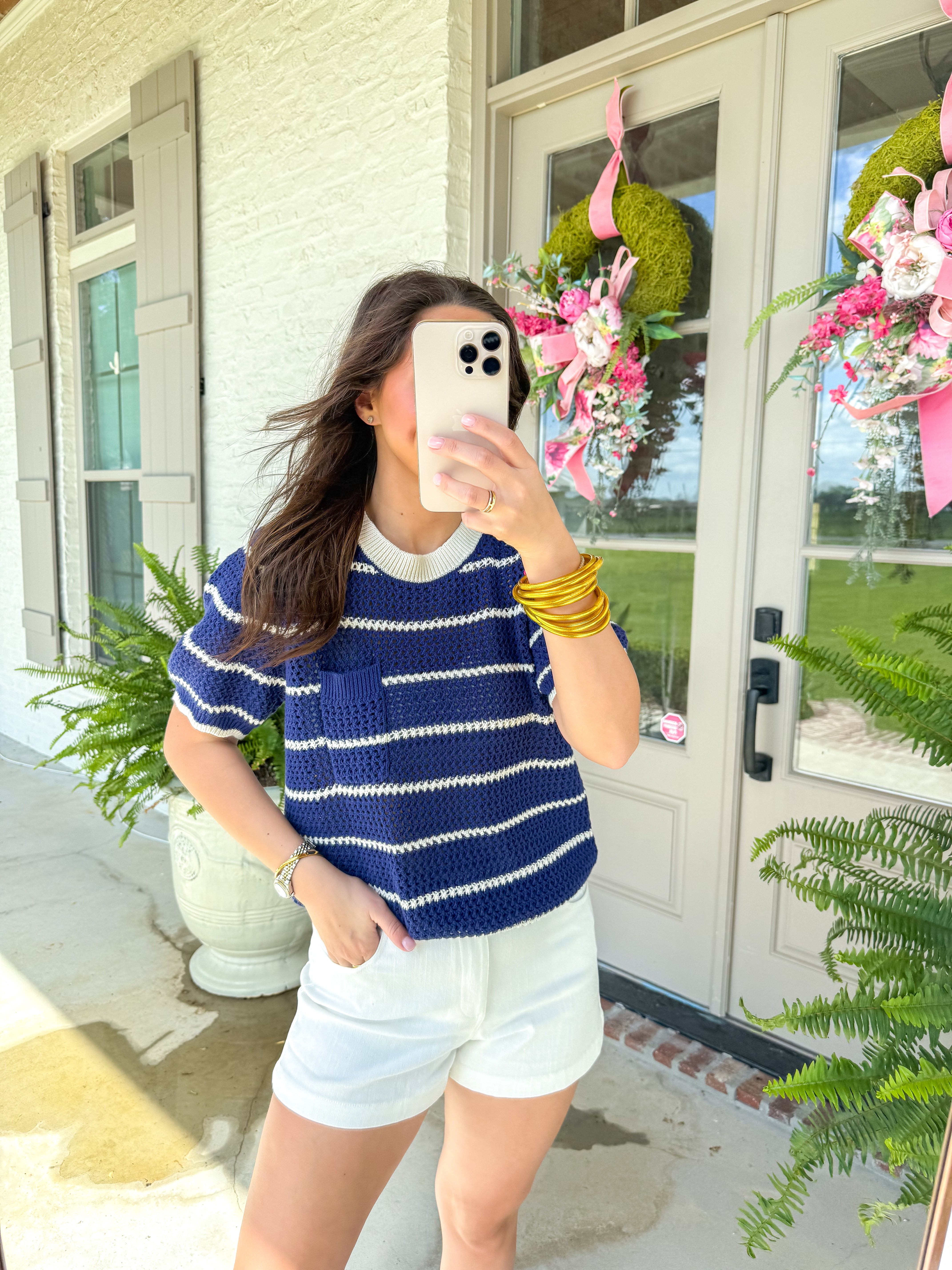 Dannah Stripe Crochet Sweater Top