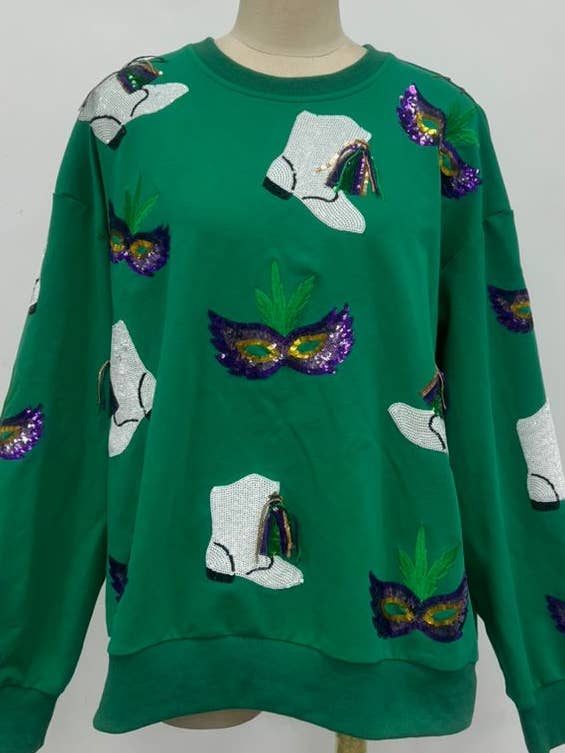 Mardi Gras Sequin Boot Sweatshirt