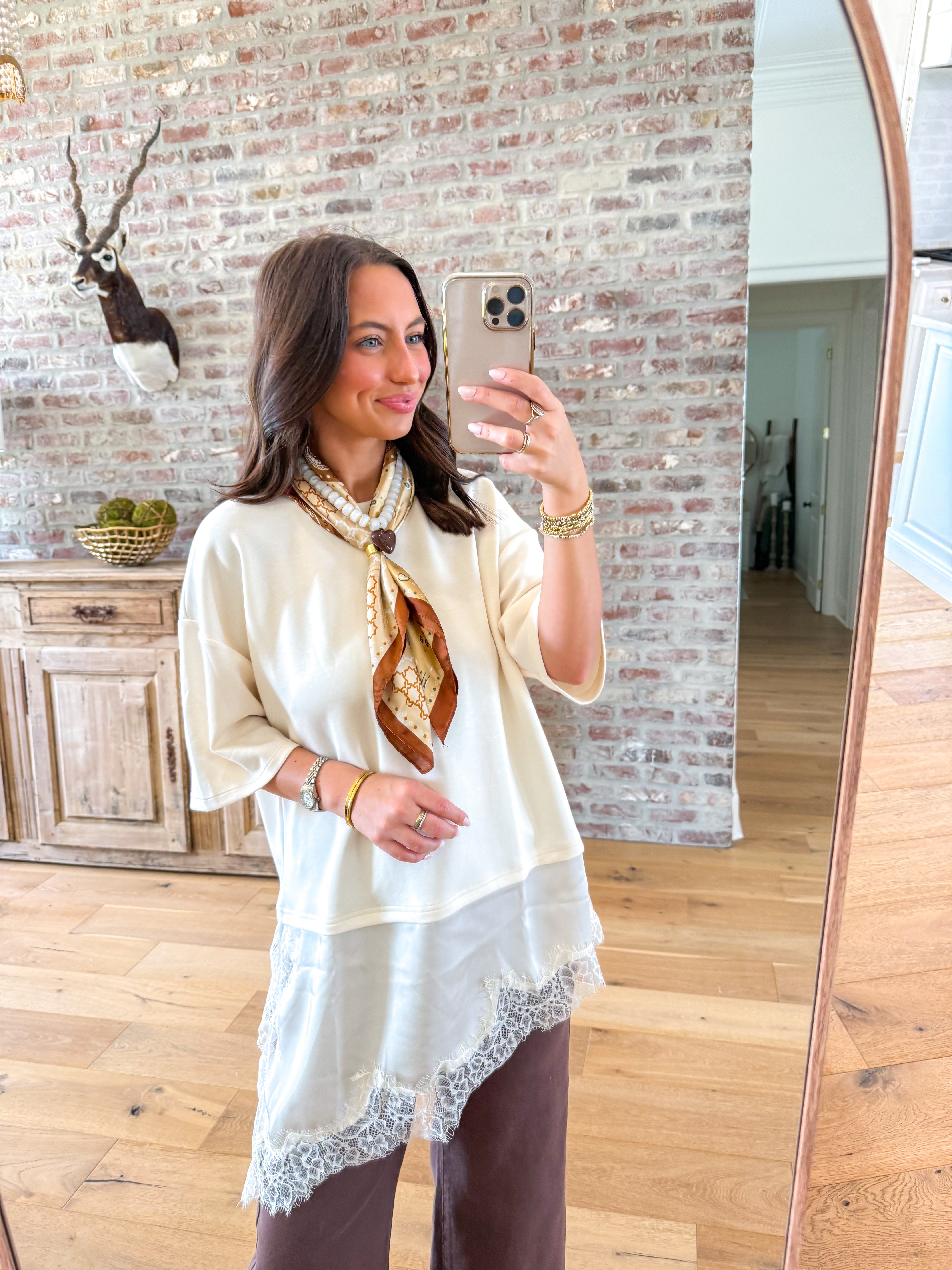 The Charlotte Lace-Hem Tee Ecru