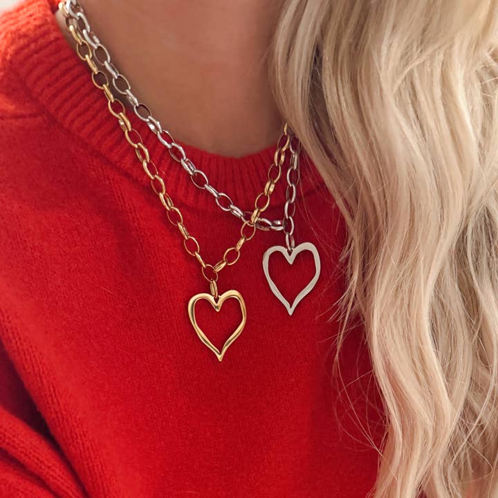 Large Open Heart Necklace Gold