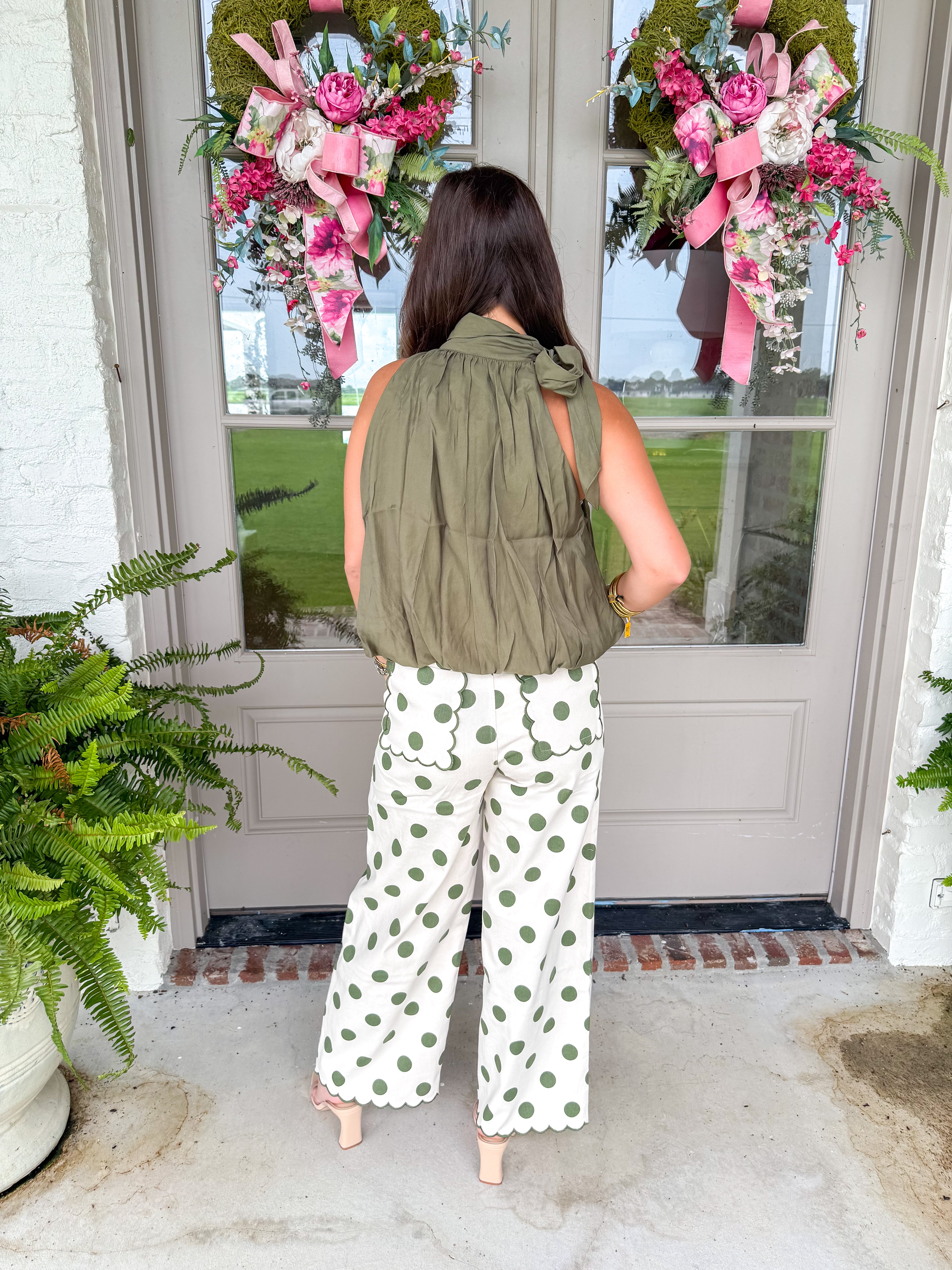 Olive Bow Halter Blouse