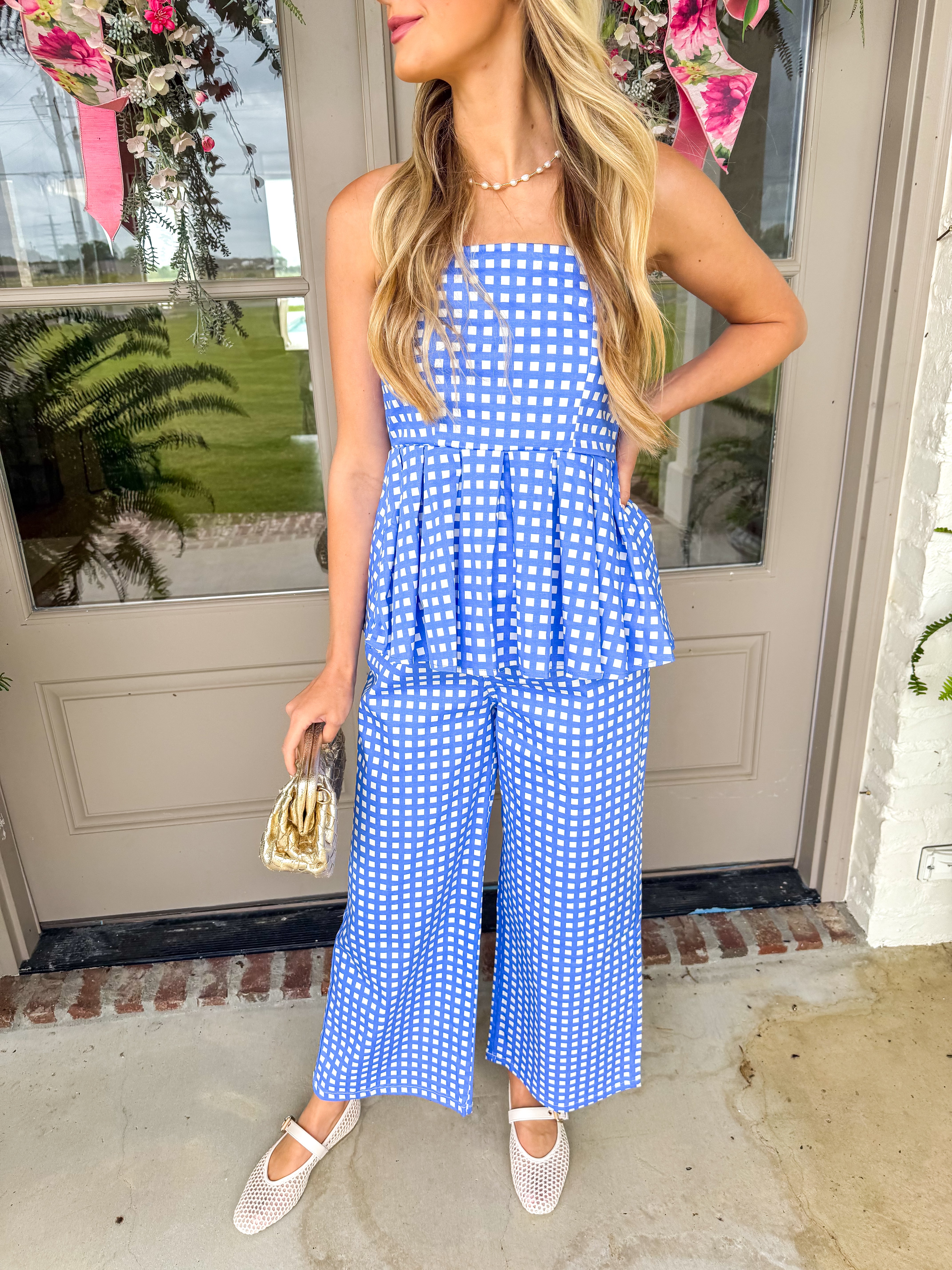 Blue Gingham Grove Peplum Top