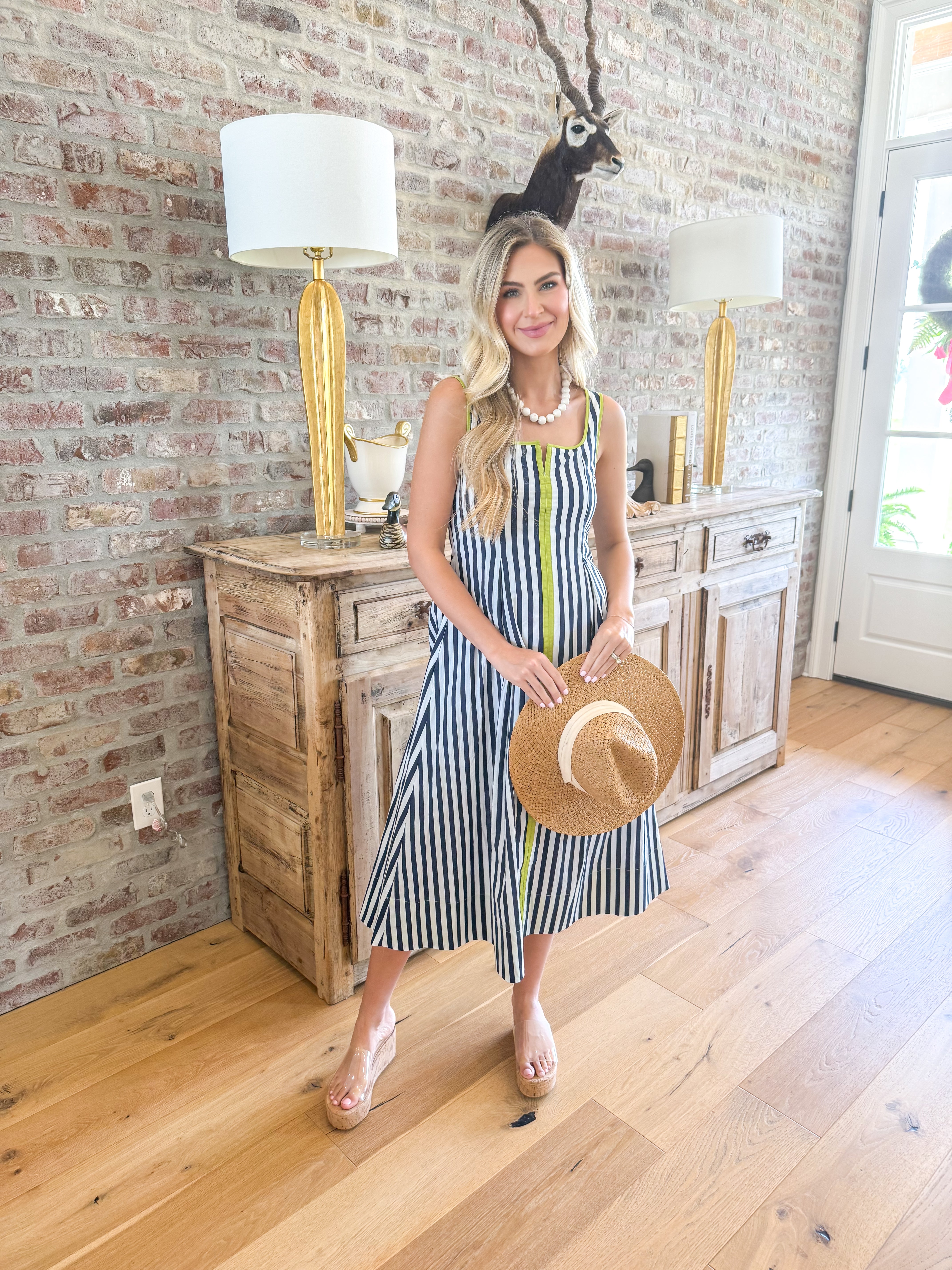 Midnight Lime Striped Midi