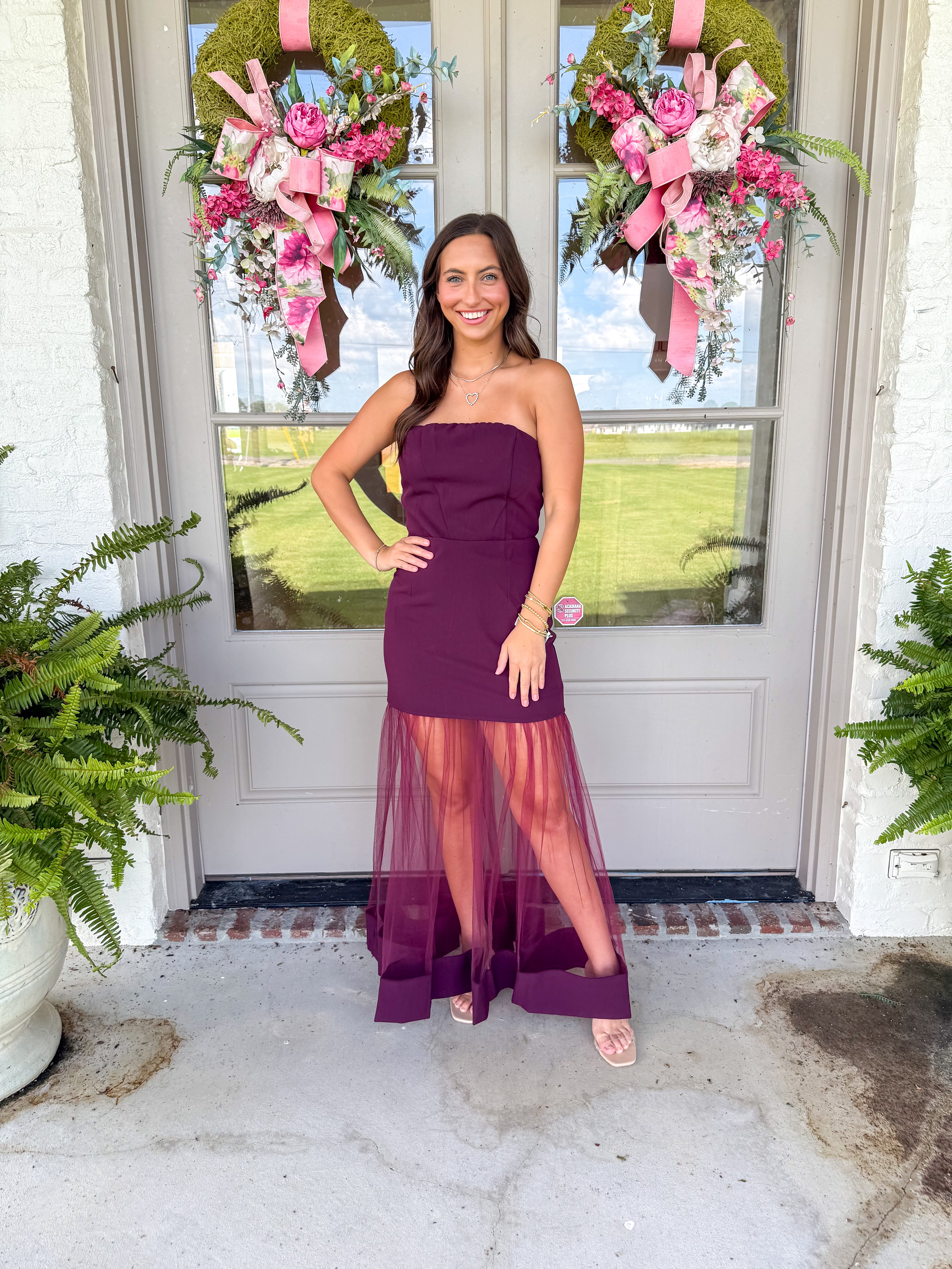 Wine & Whisper Tulle Midi Dress