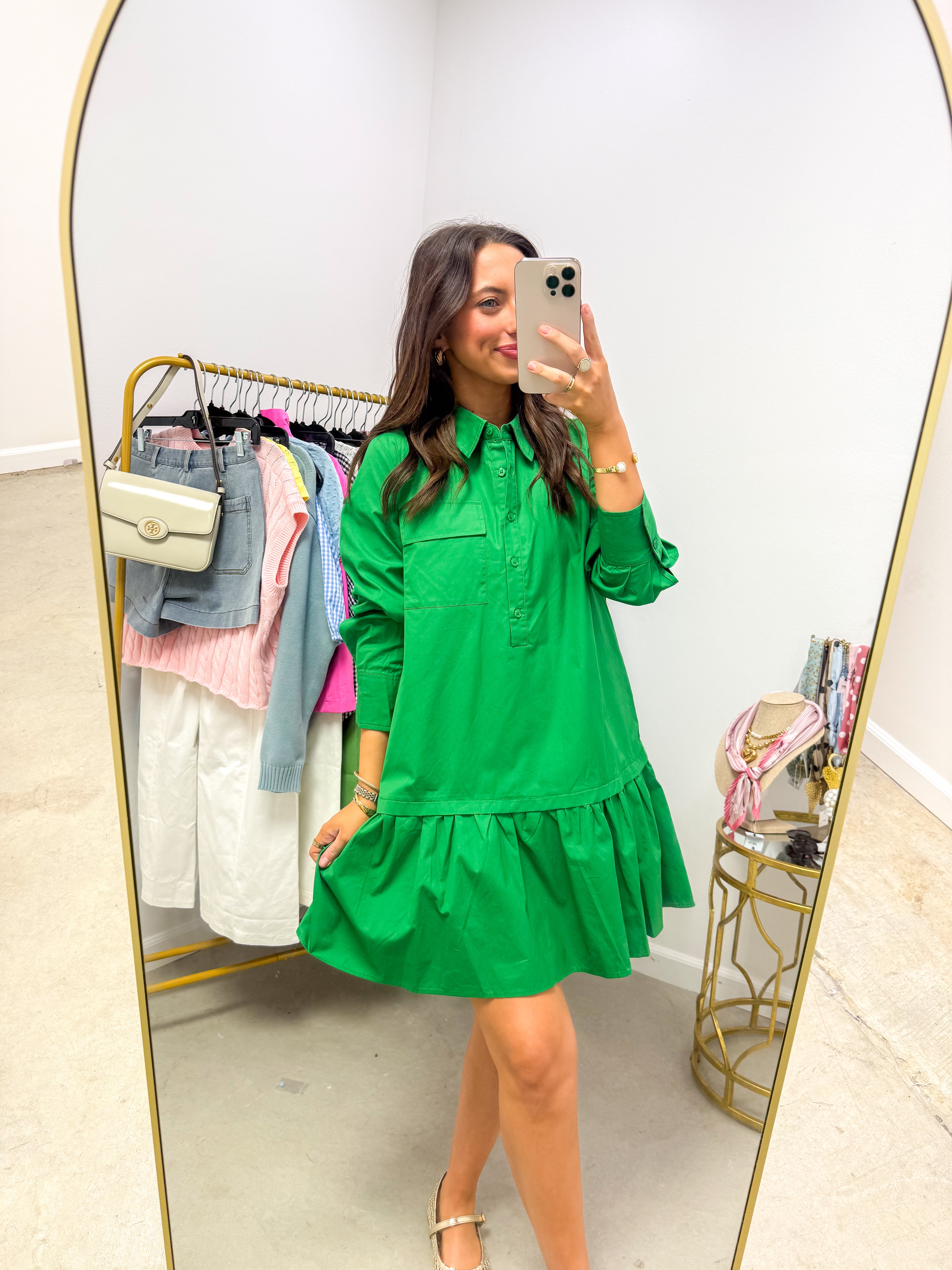 The Everyday Essential Kelly Green Shirt Dress