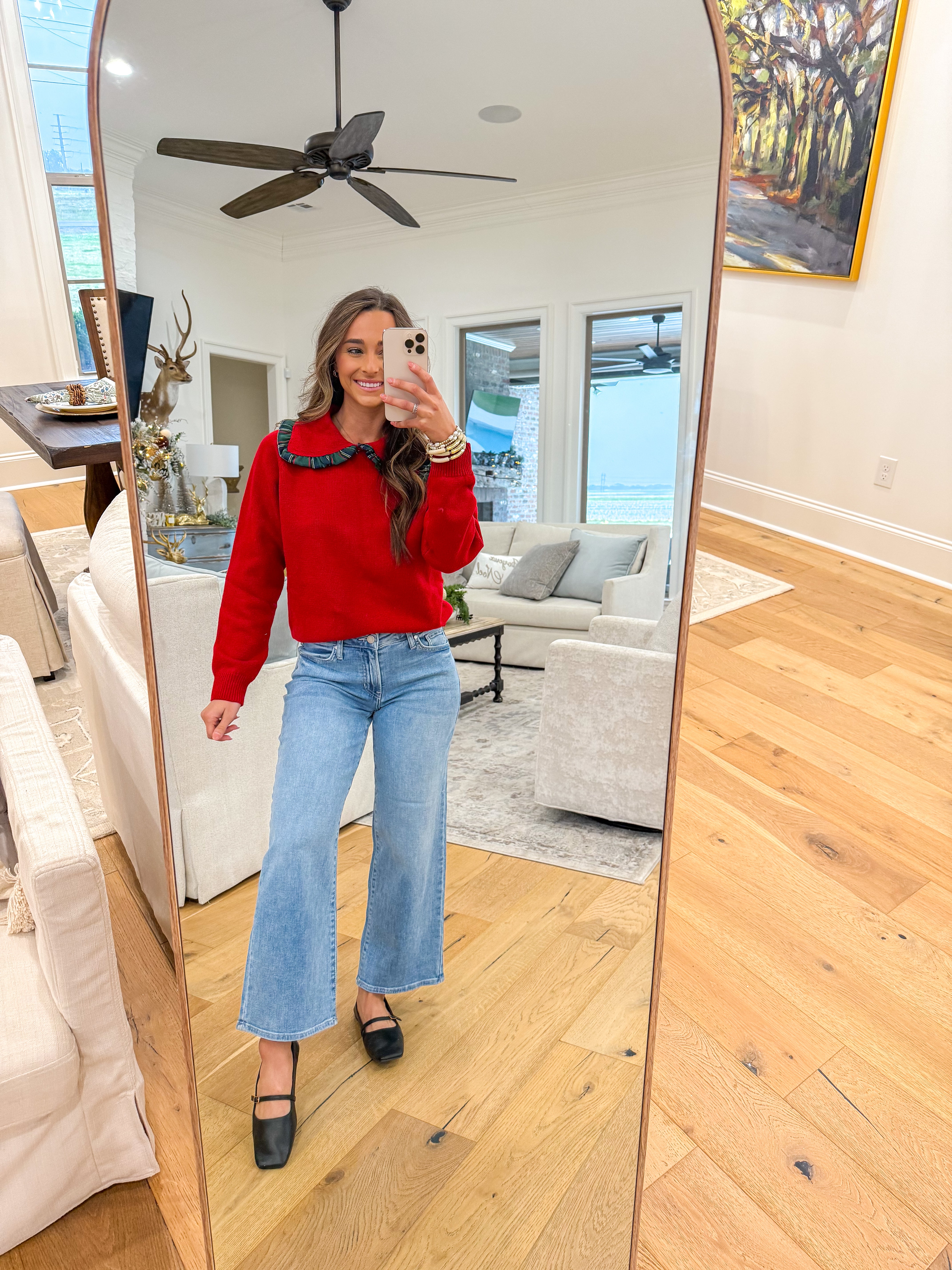 Red Christmas Plaid Ruffle Sweater