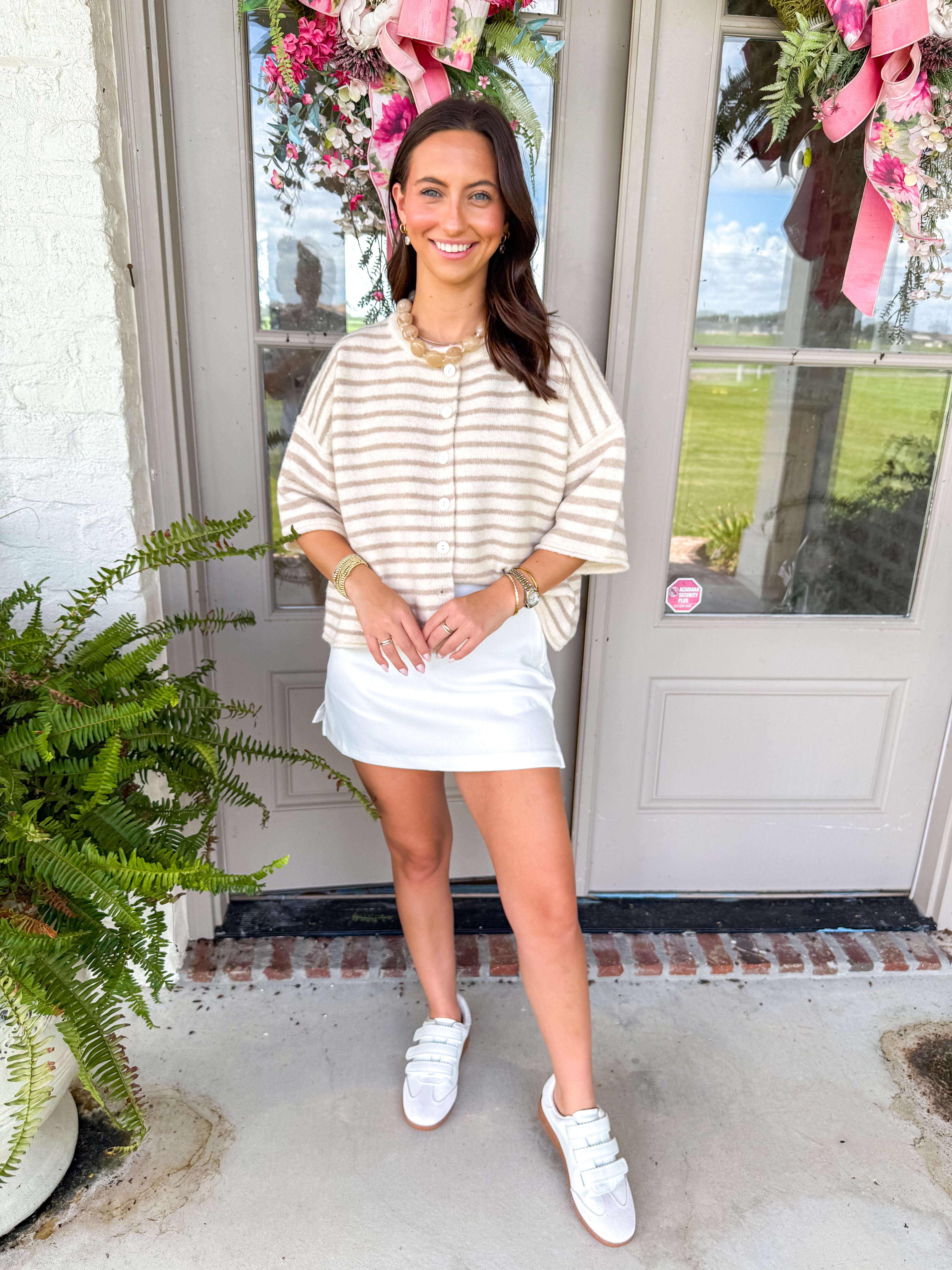 Striped Sunday Knit Top Ecru/White