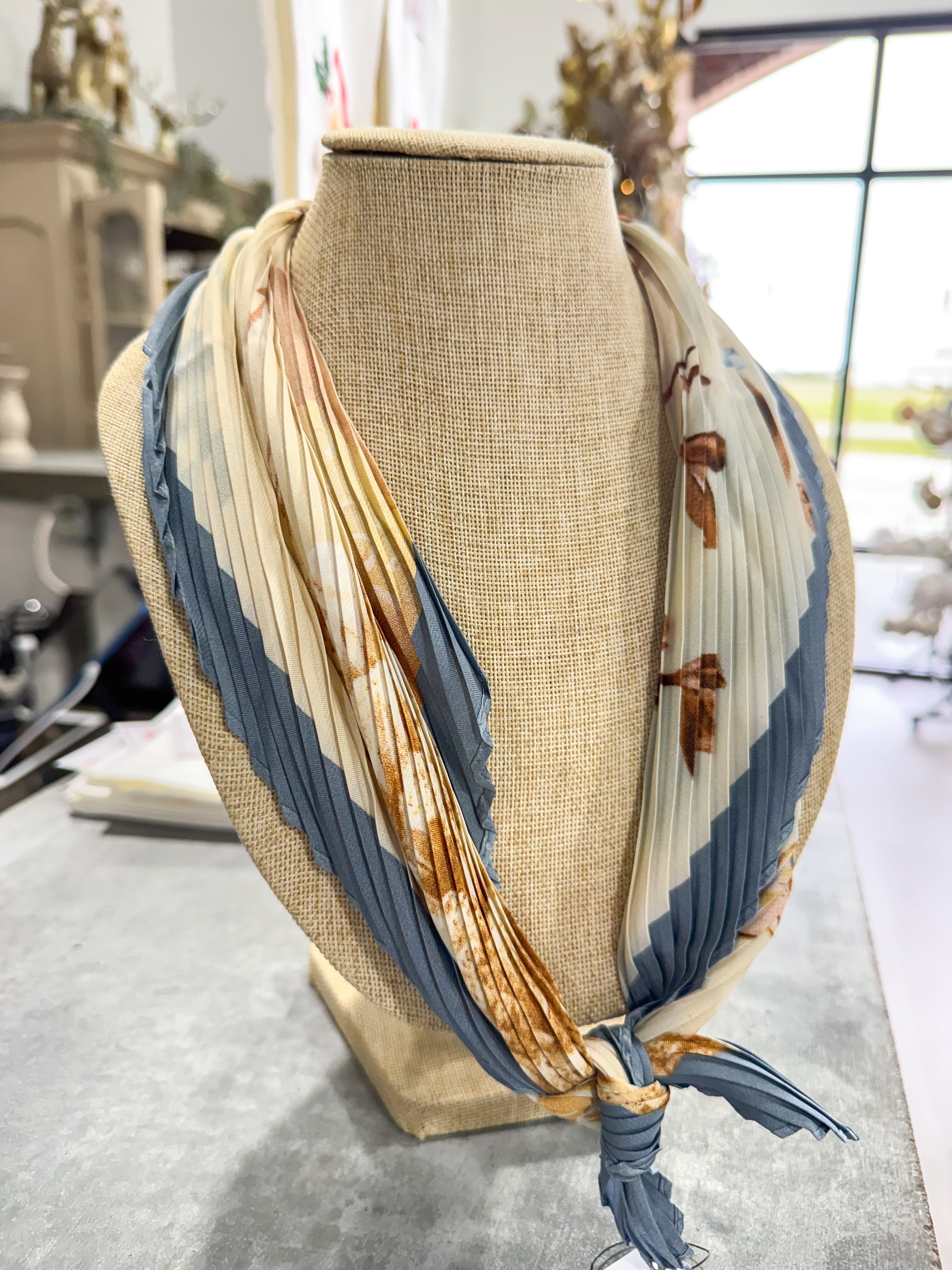 Blue/Ivory Deer Floral Scarf