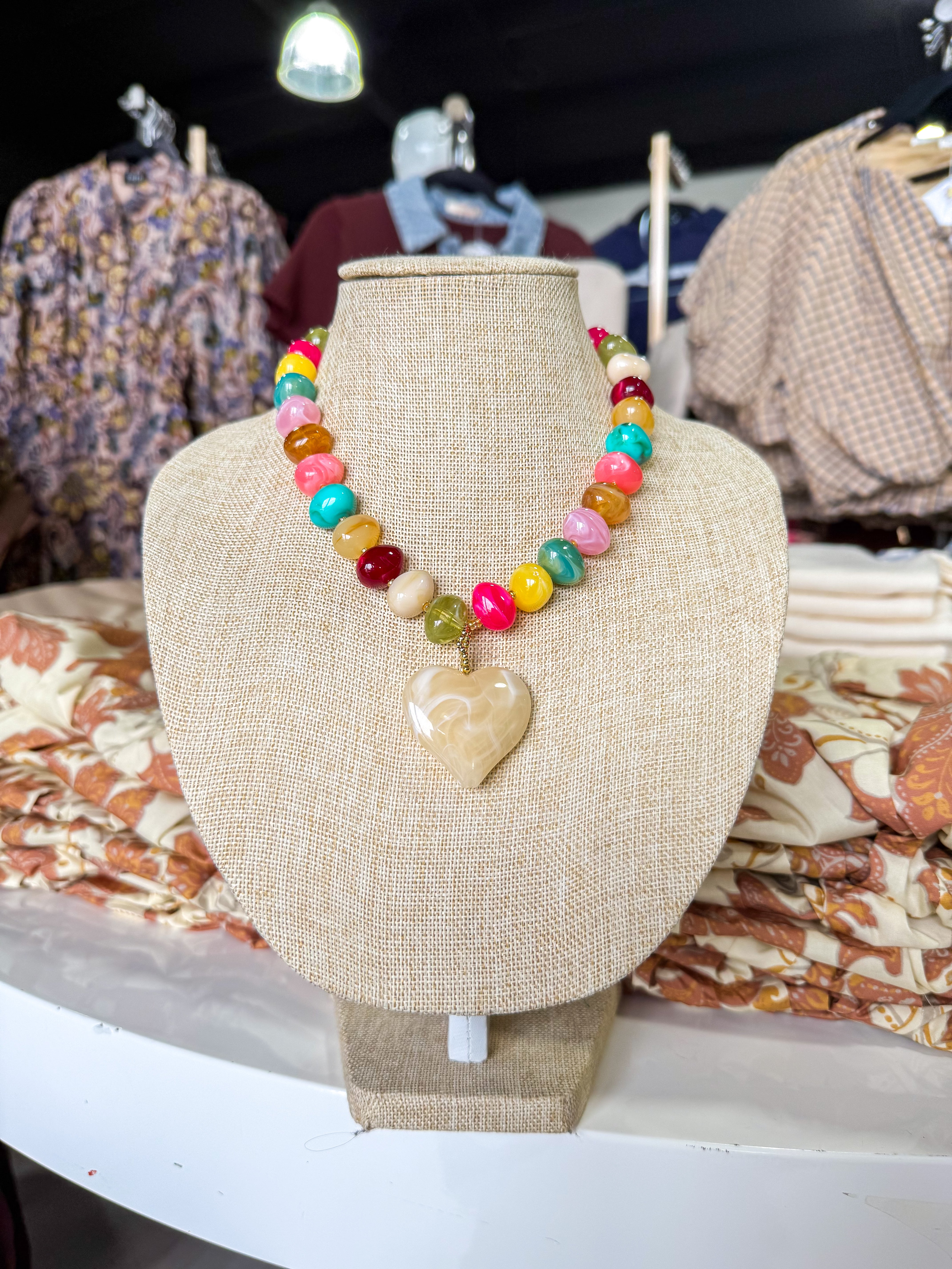 Colorful Beaded Heart Necklace
