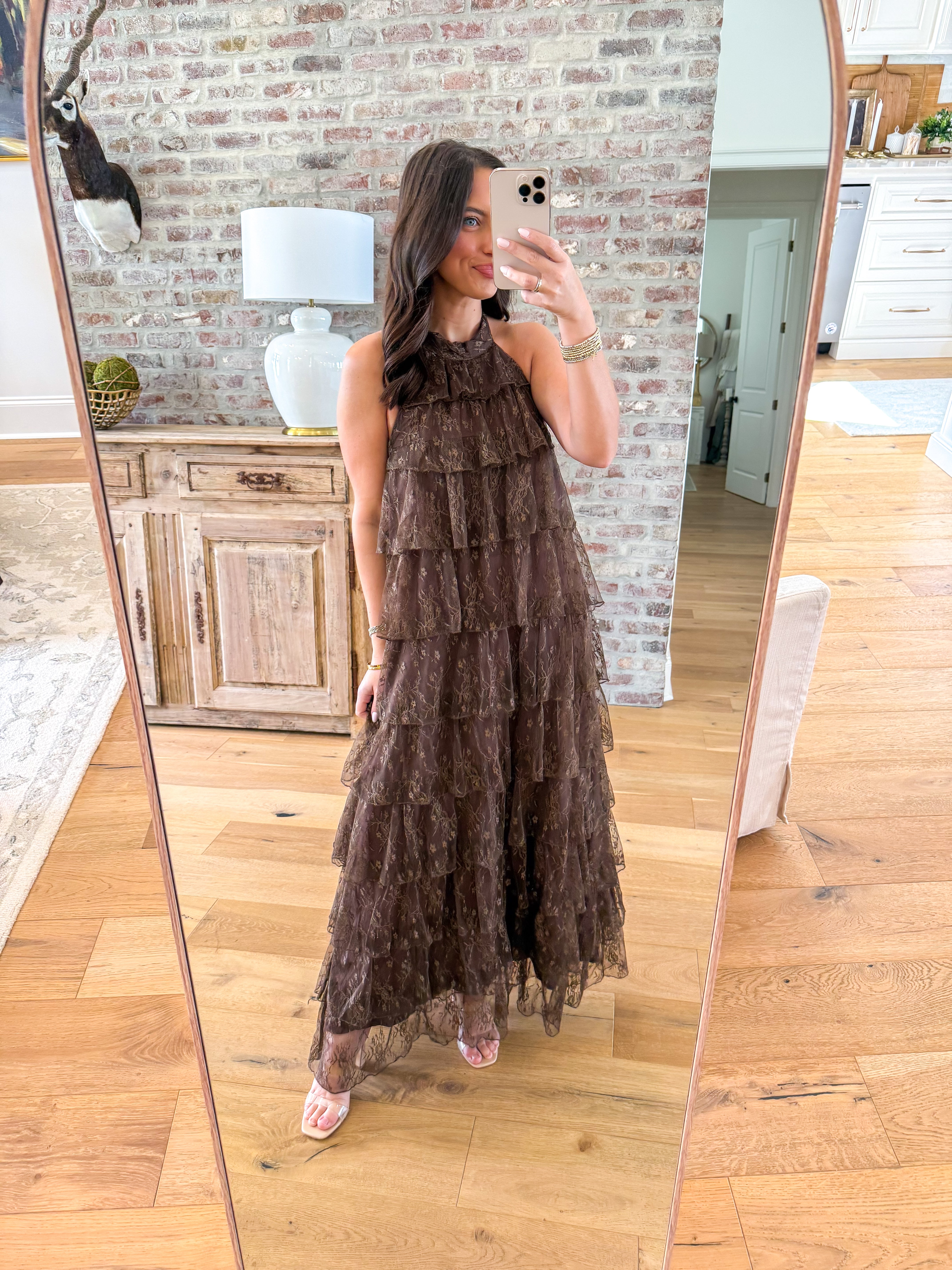 Chocolate Lace Tiered Halter Maxi