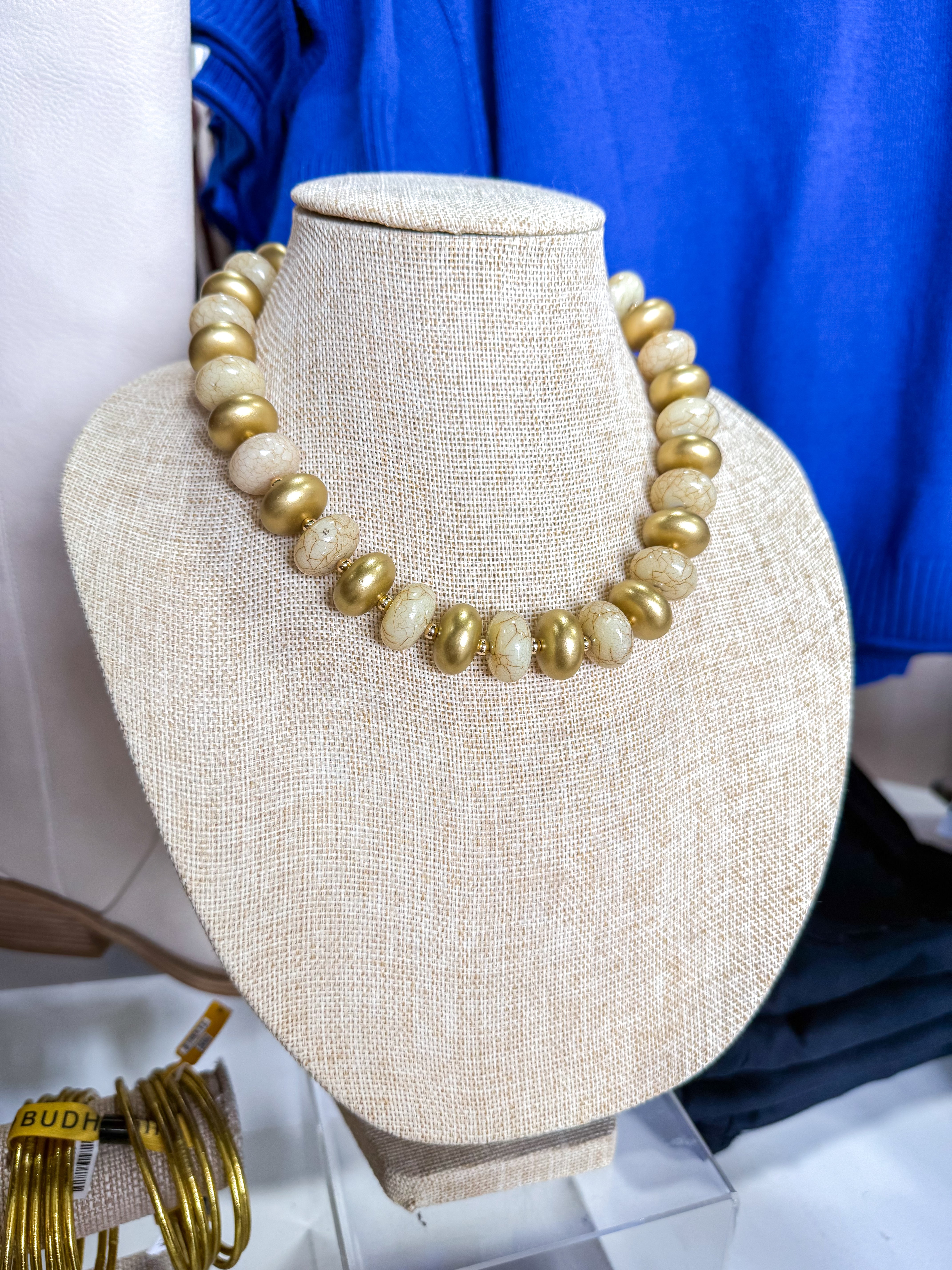 Gold & Stone Marbled Beaded Necklace