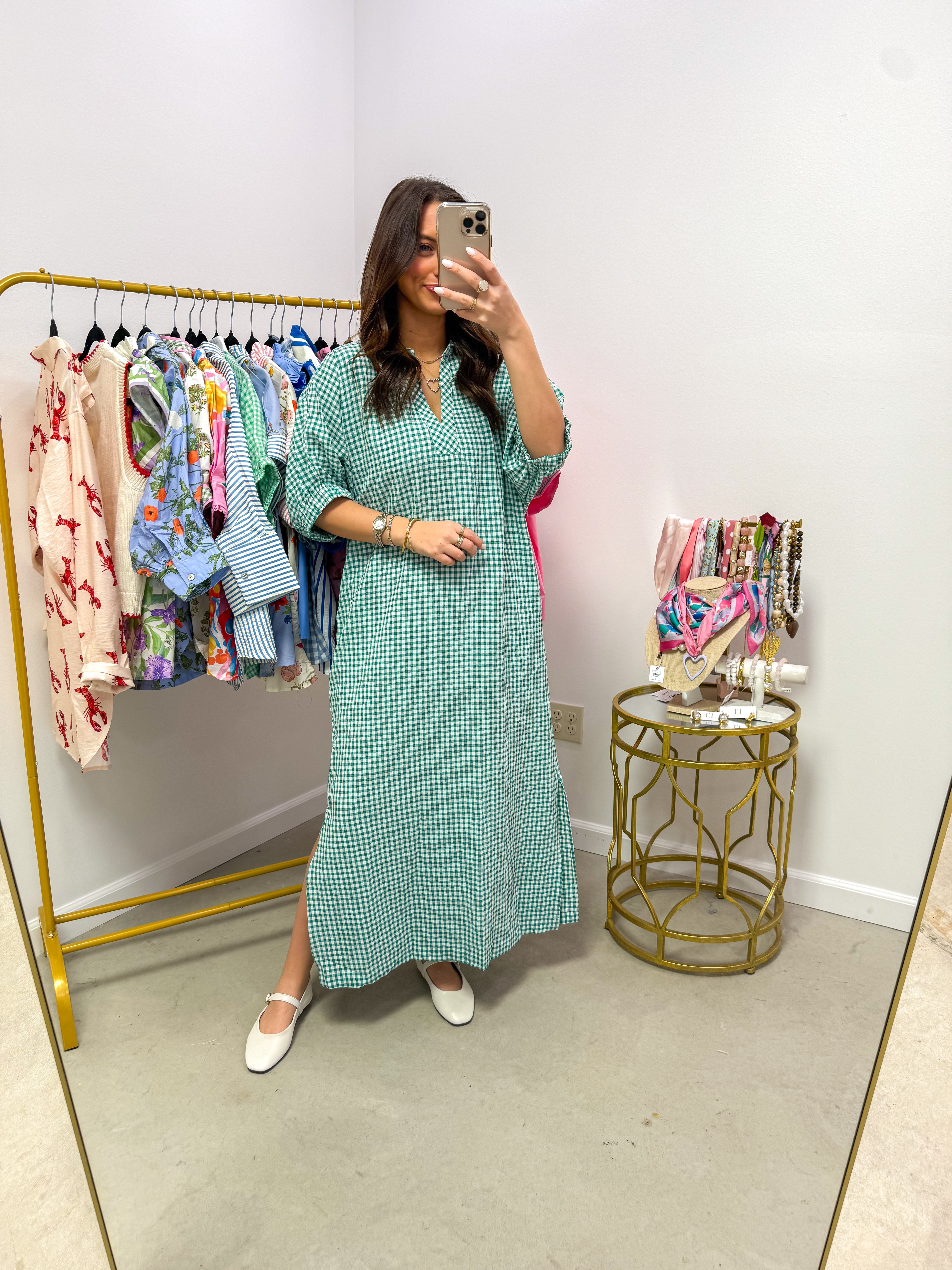 Sadie Green Gingham Midi