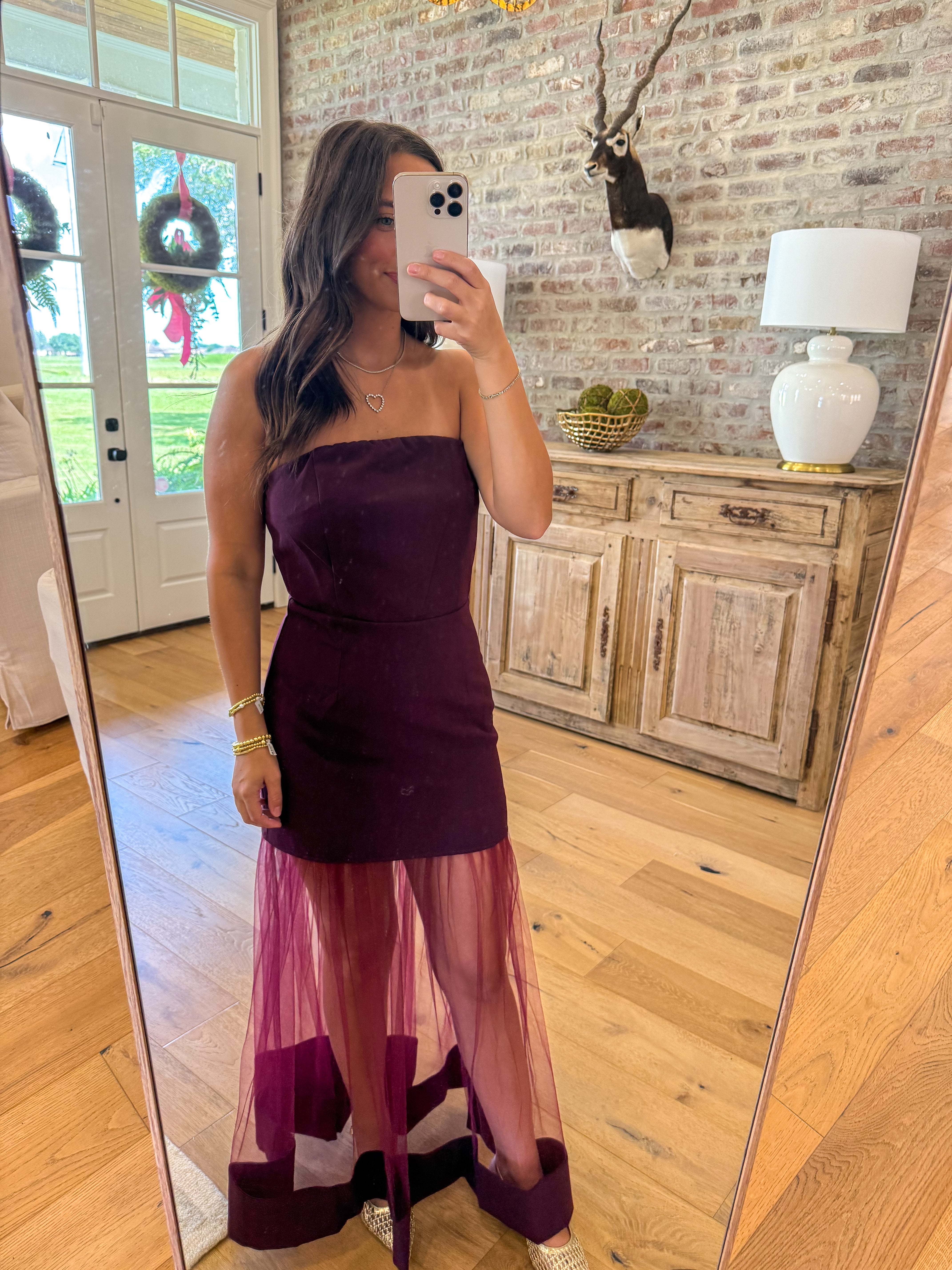Wine & Whisper Tulle Midi Dress