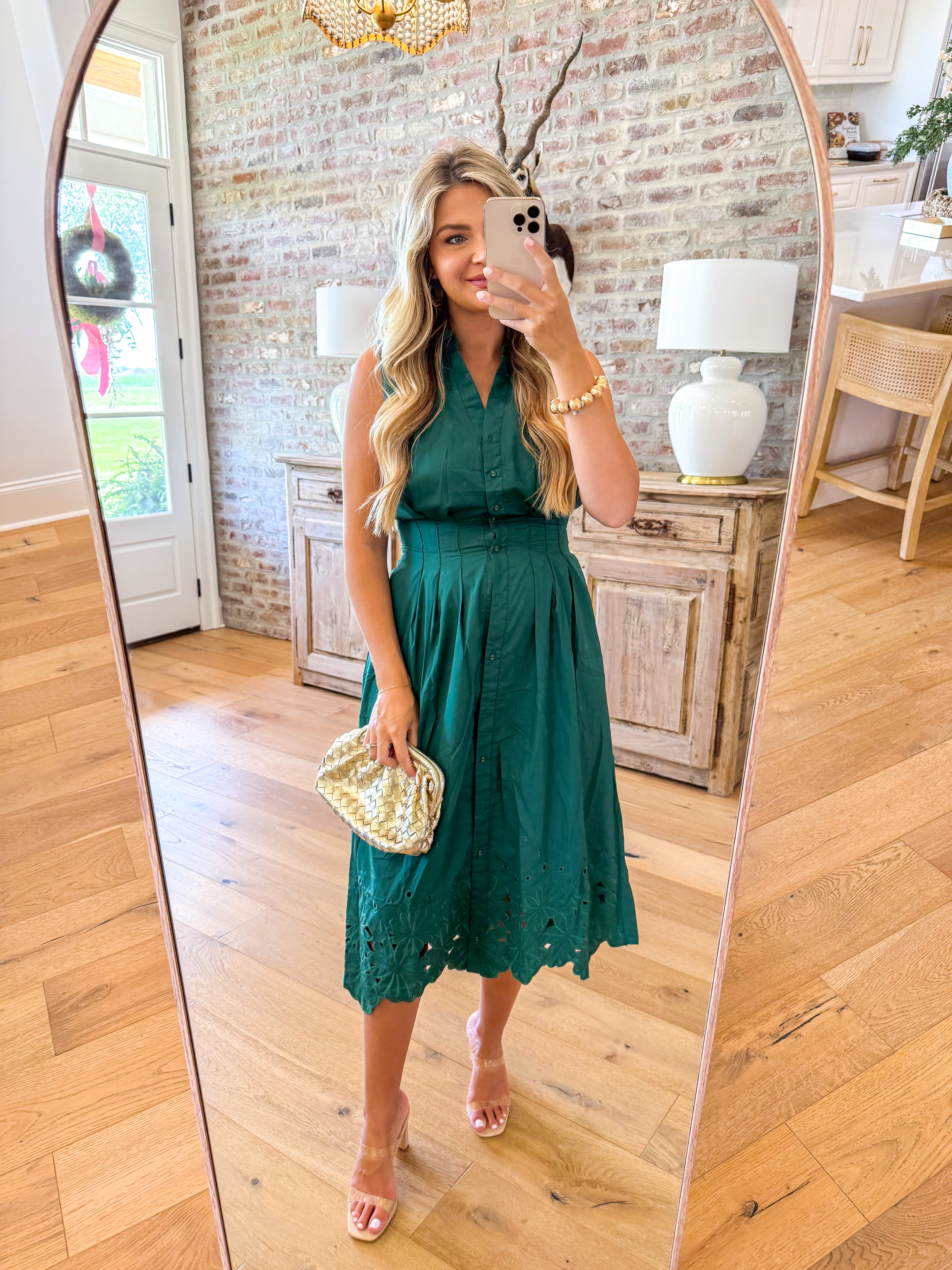 The Emerald Eyelet Shirt Dress