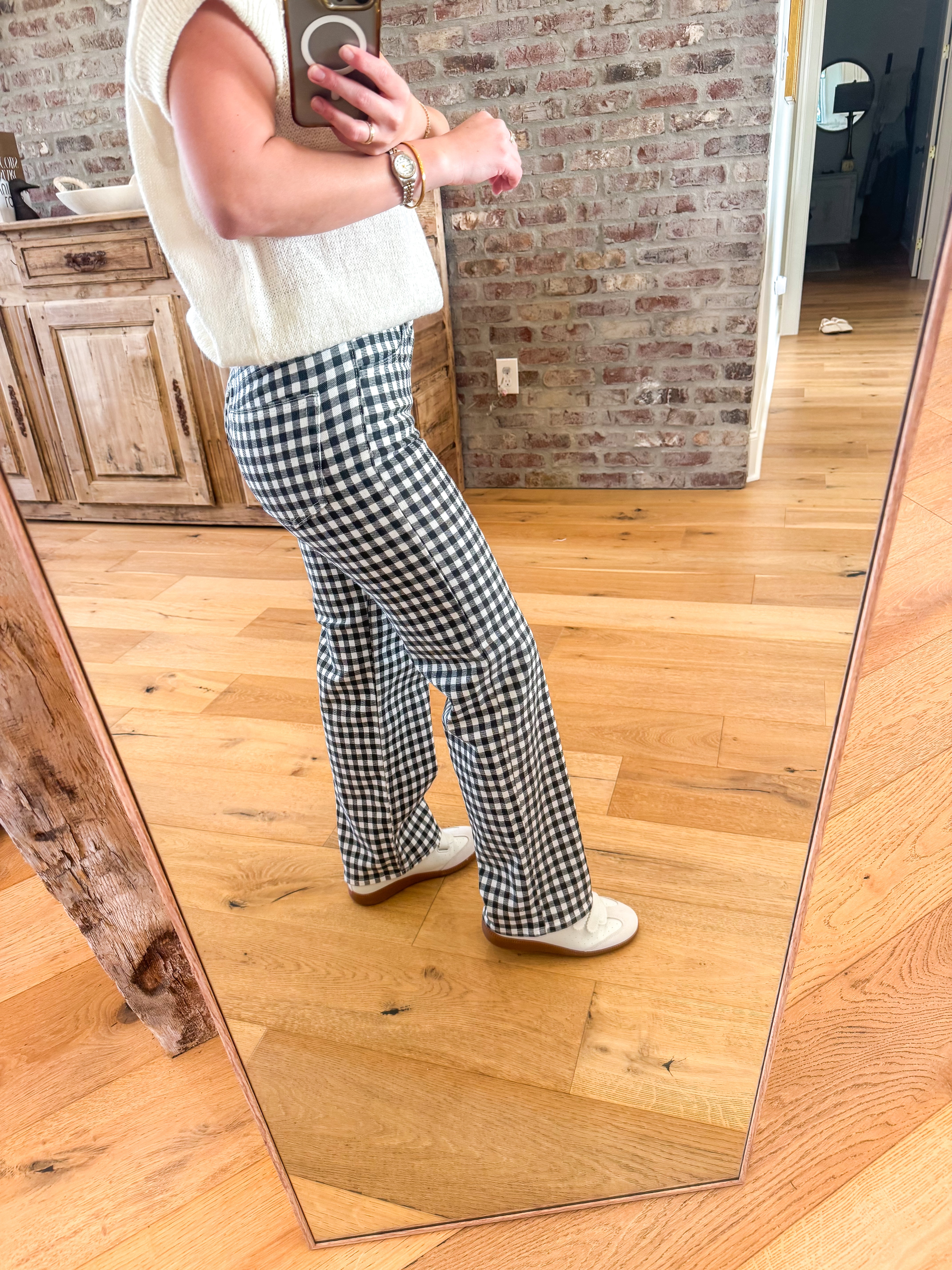 Black Gingham Mid Rise Straight