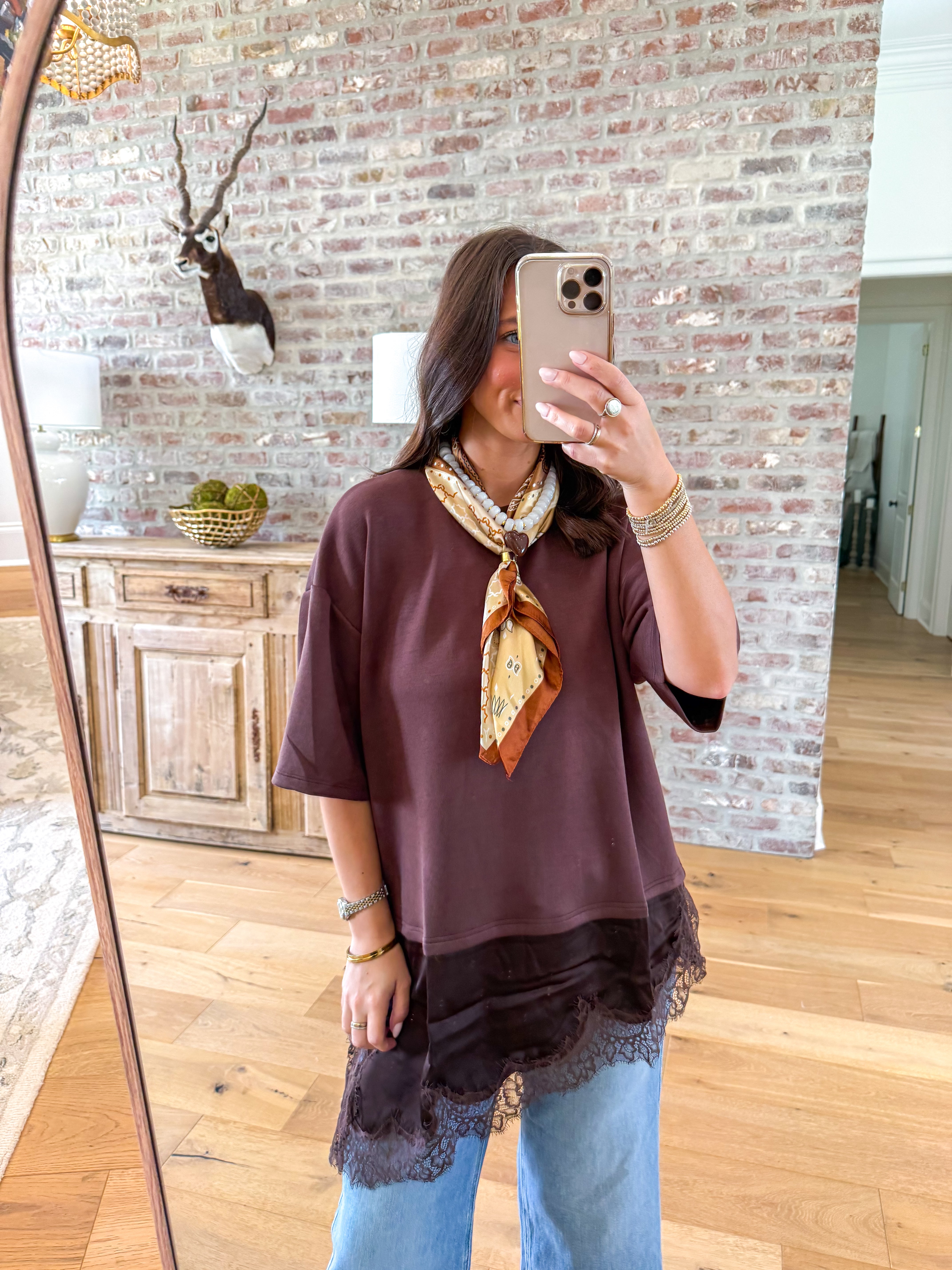 The Charlotte Lace-Hem Tee Brown