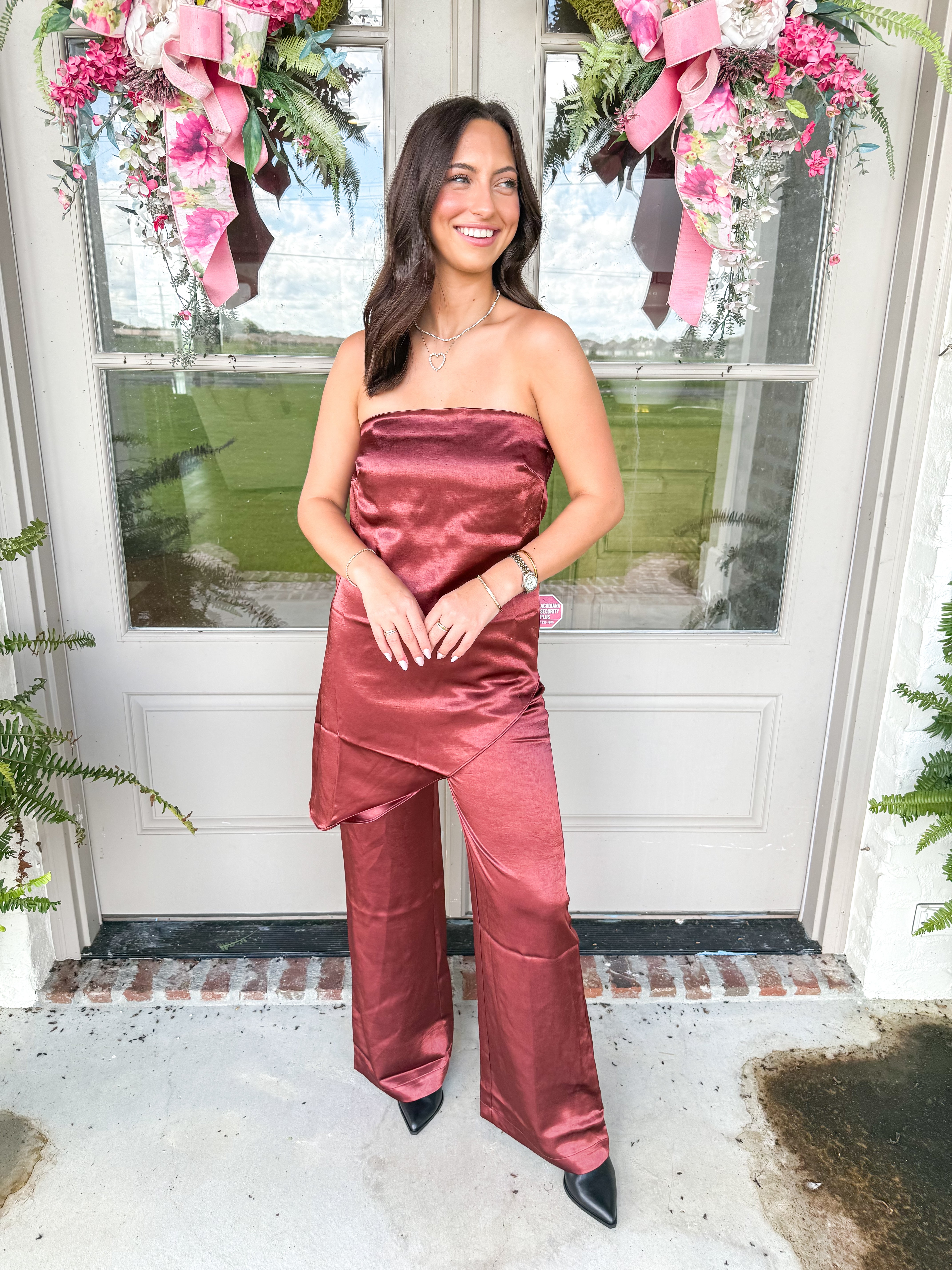 Wine After Midnight Satin Two-Piece Set