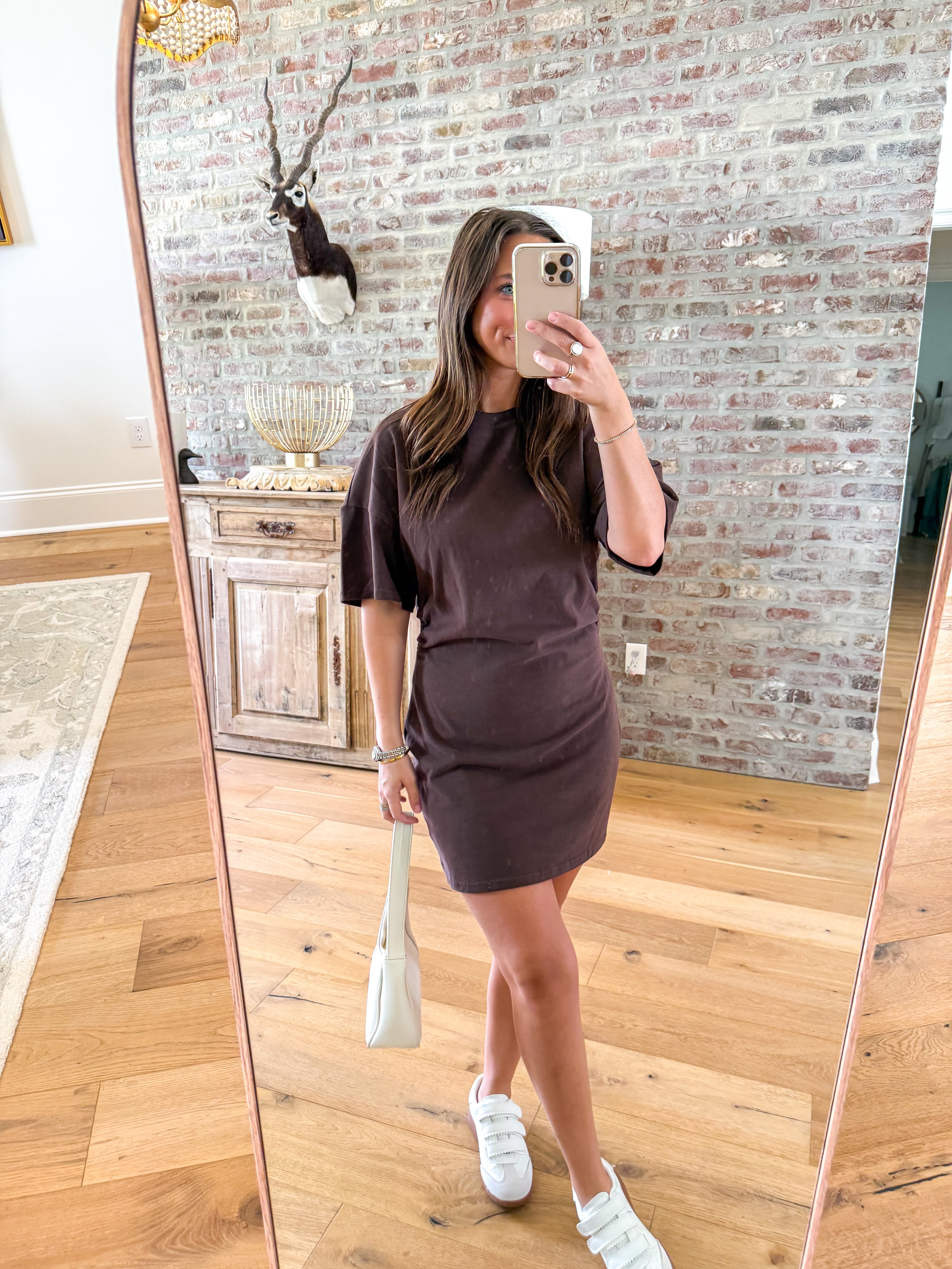 Erin Elbow Sleeve Ruched T-Shirt Mini Dress