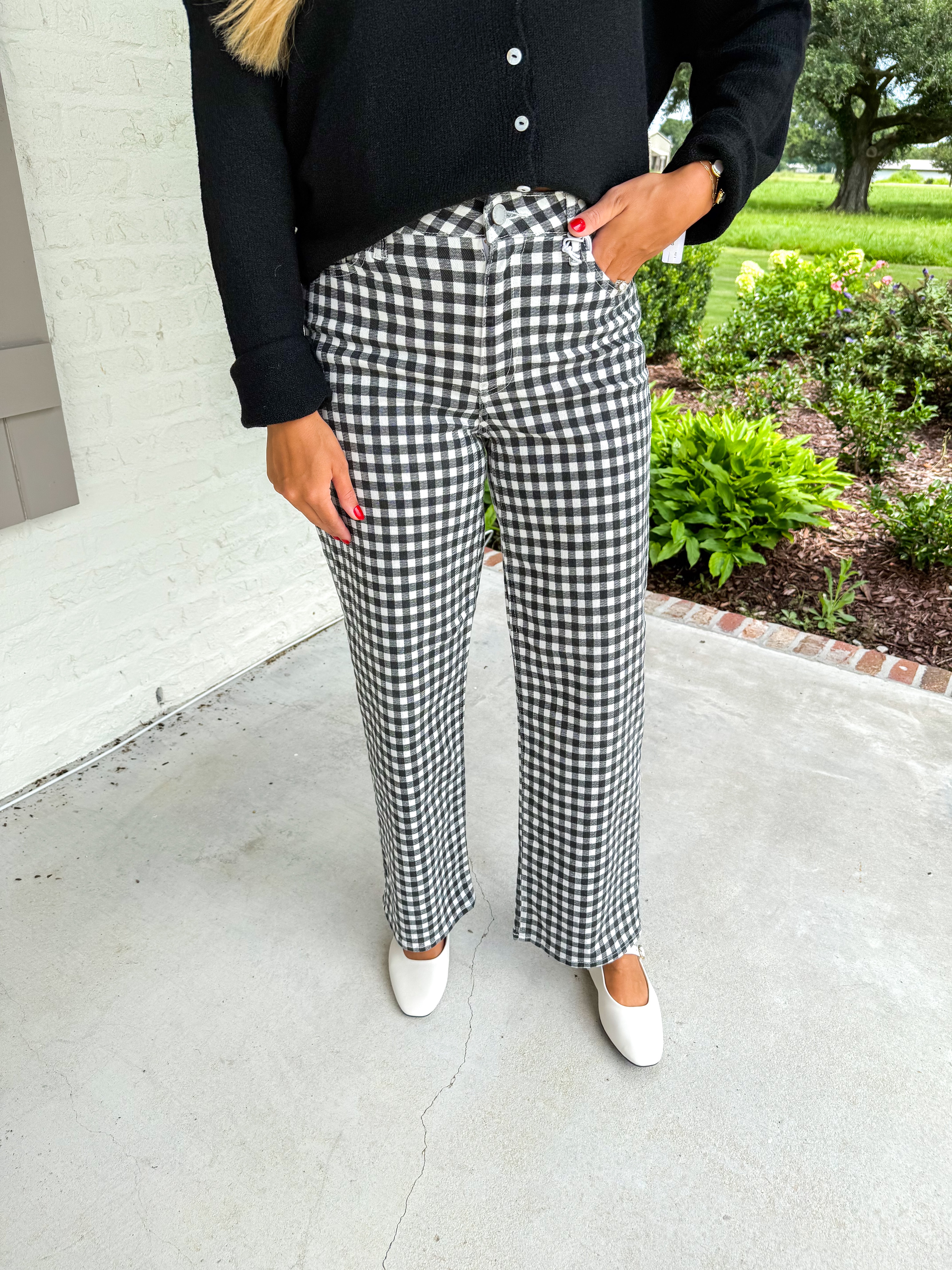 Black Gingham Mid Rise Straight