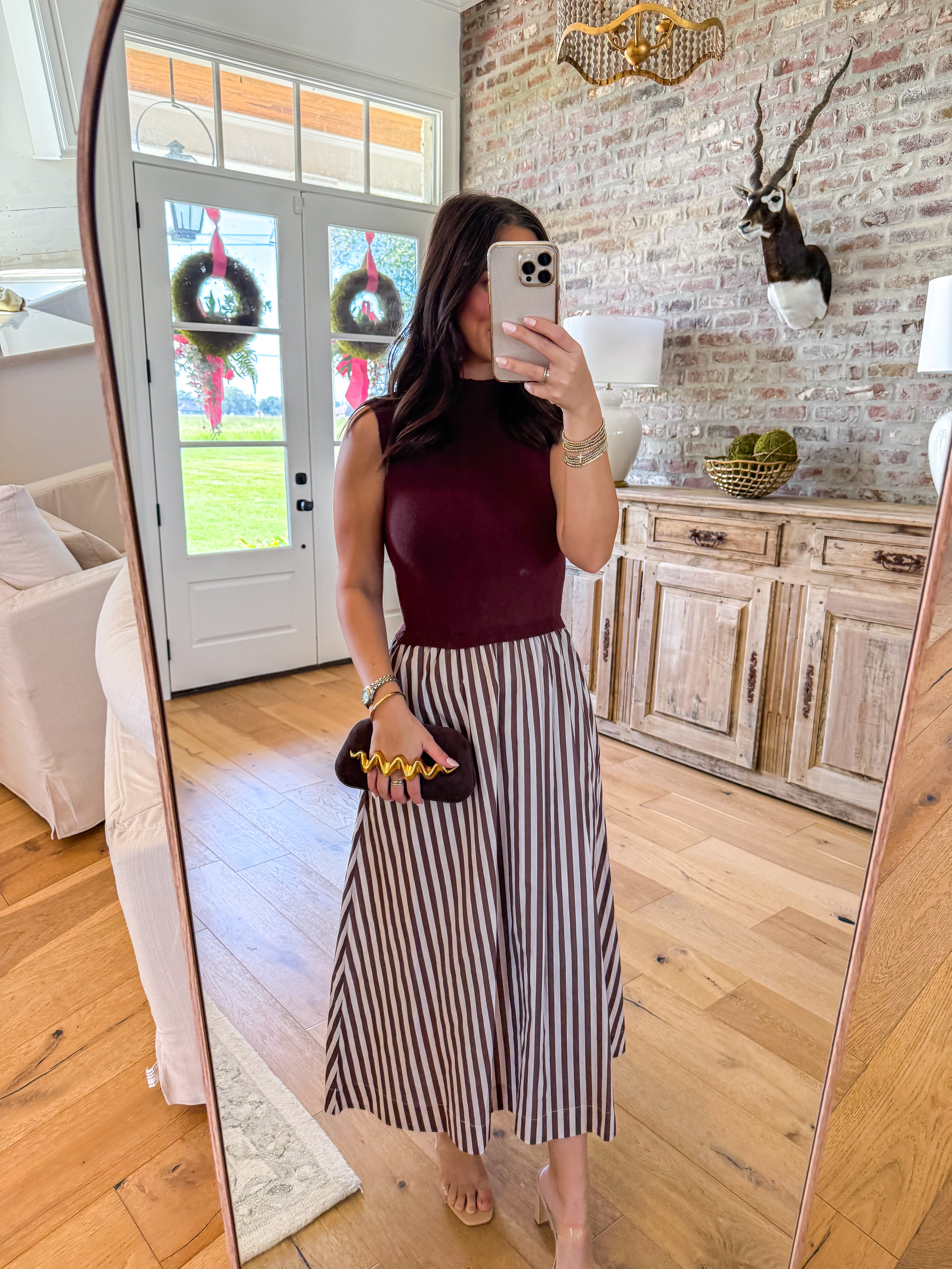 Brown Stripe Midi Dress