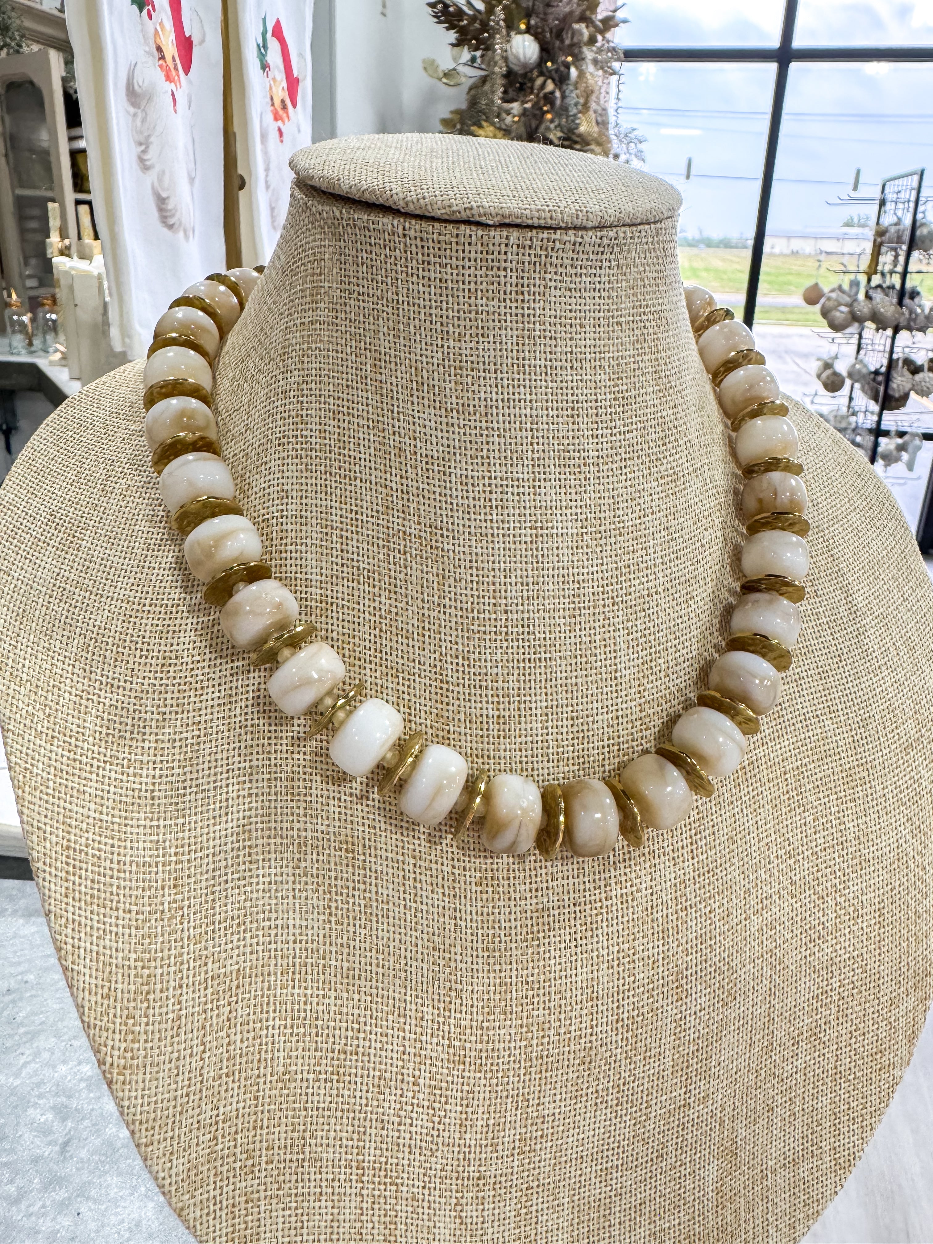 Cream & Gold Stone Necklace