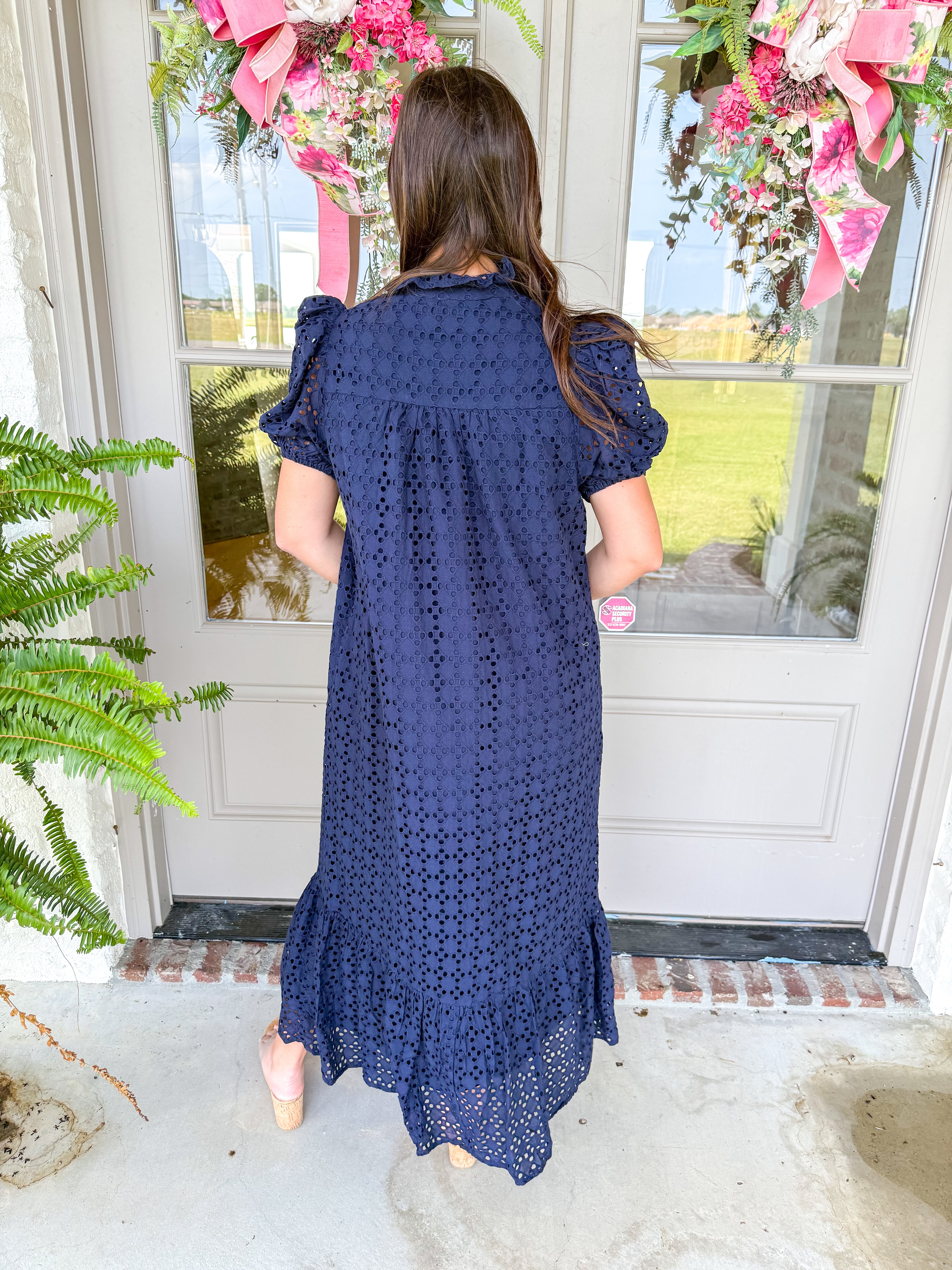 Evelyn Navy Eyelet Midi