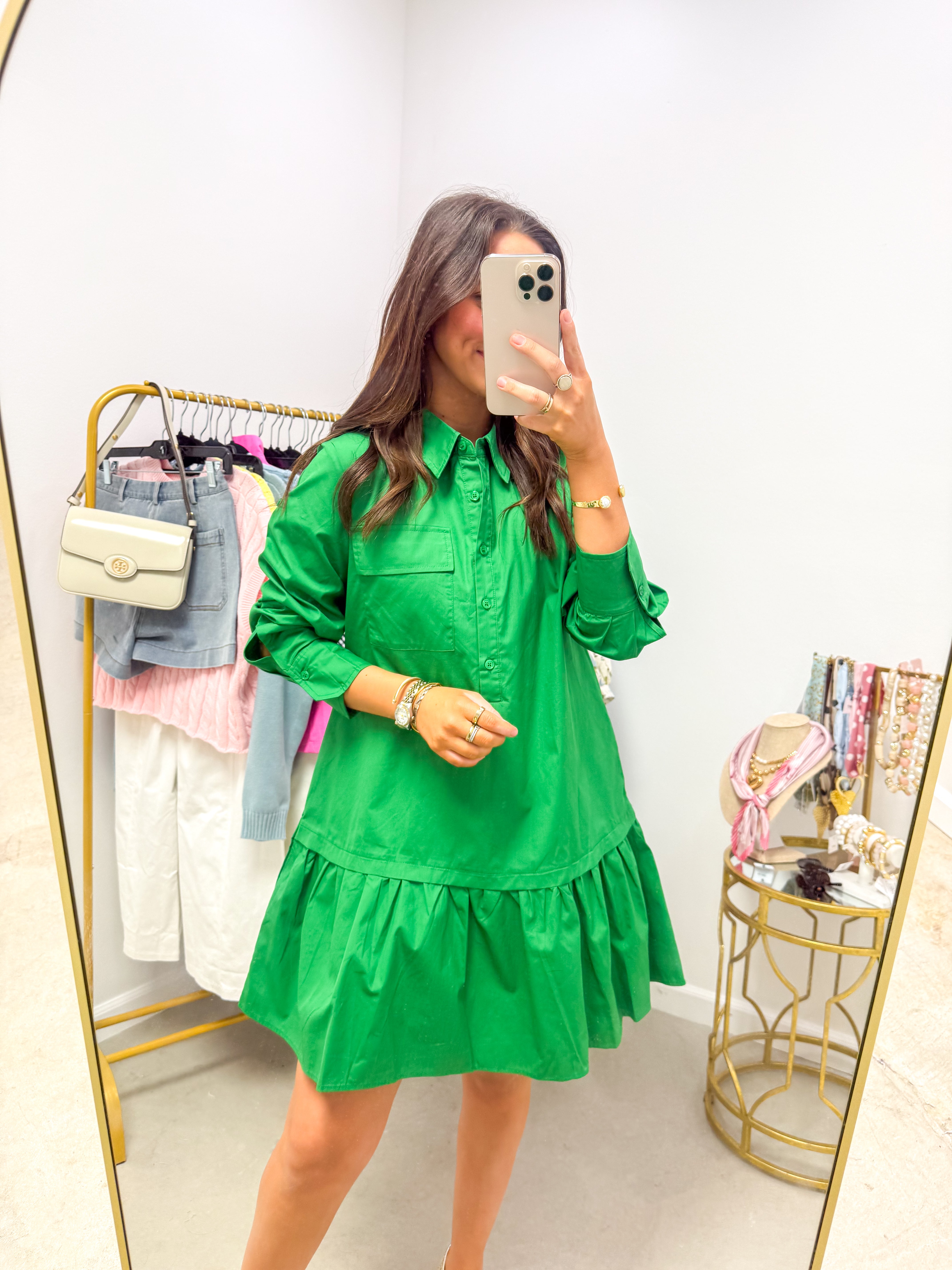 The Everyday Essential Kelly Green Shirt Dress