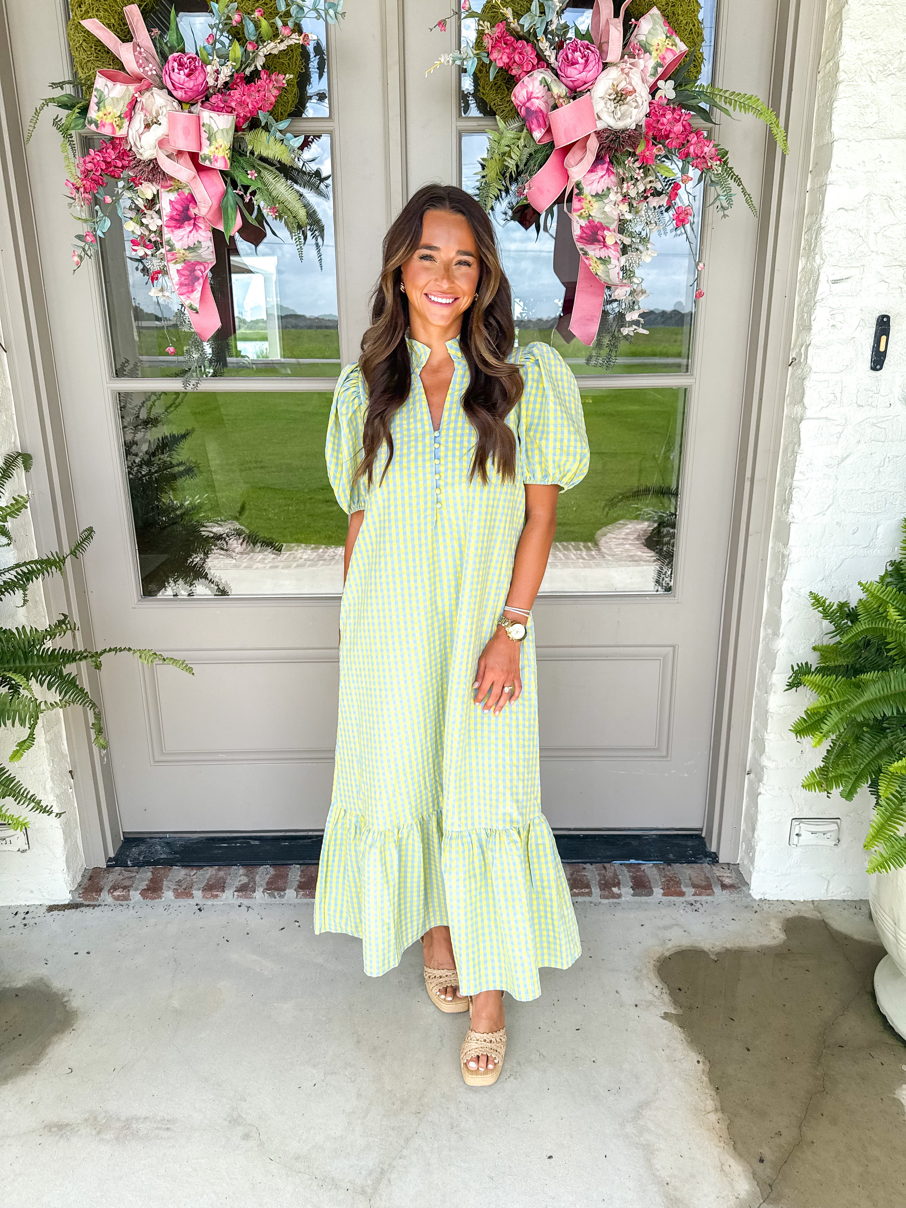 Picnic in the Park Blue Gingham Midi Dress