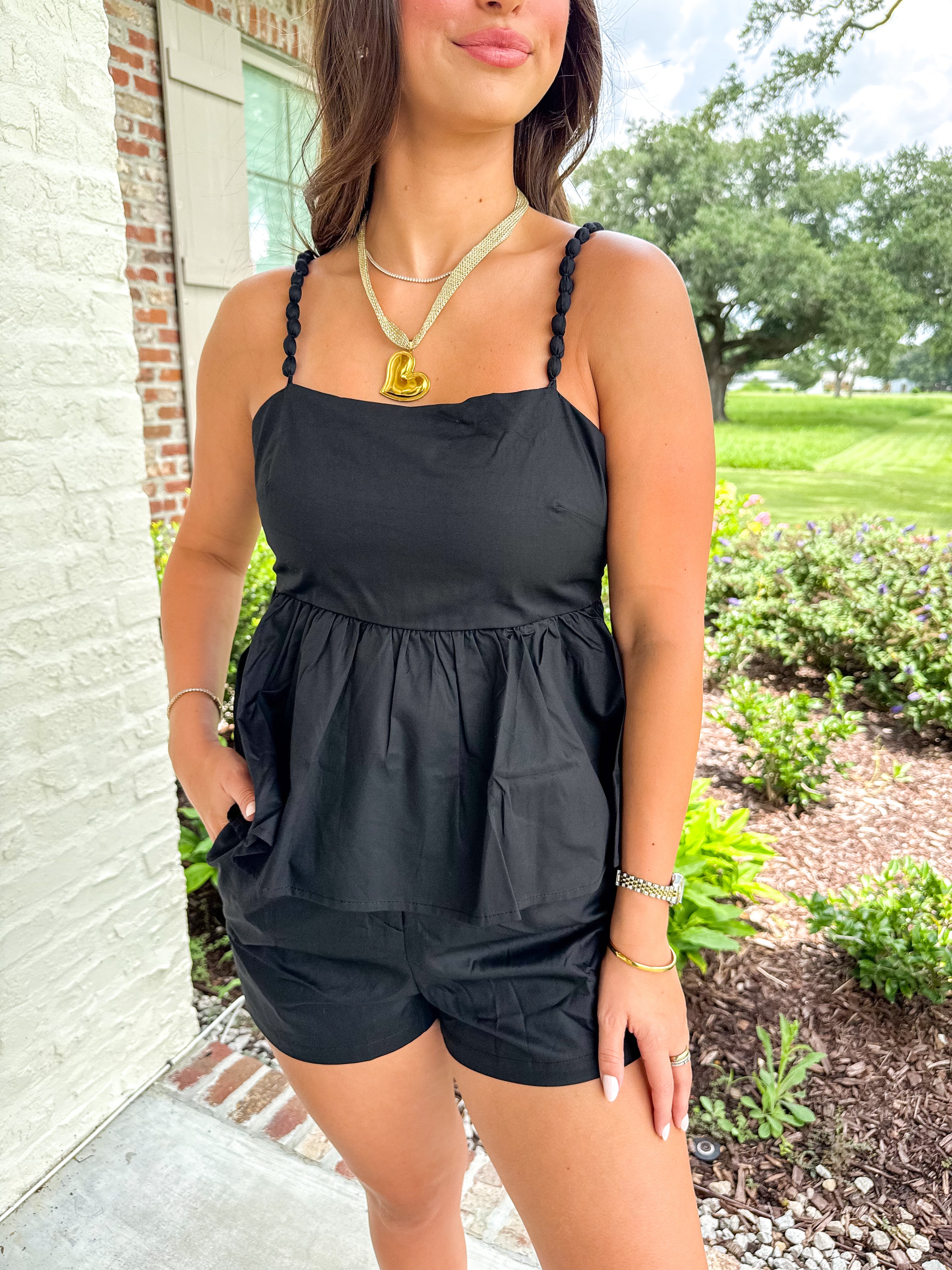 The Margot Peplum Short Set Black