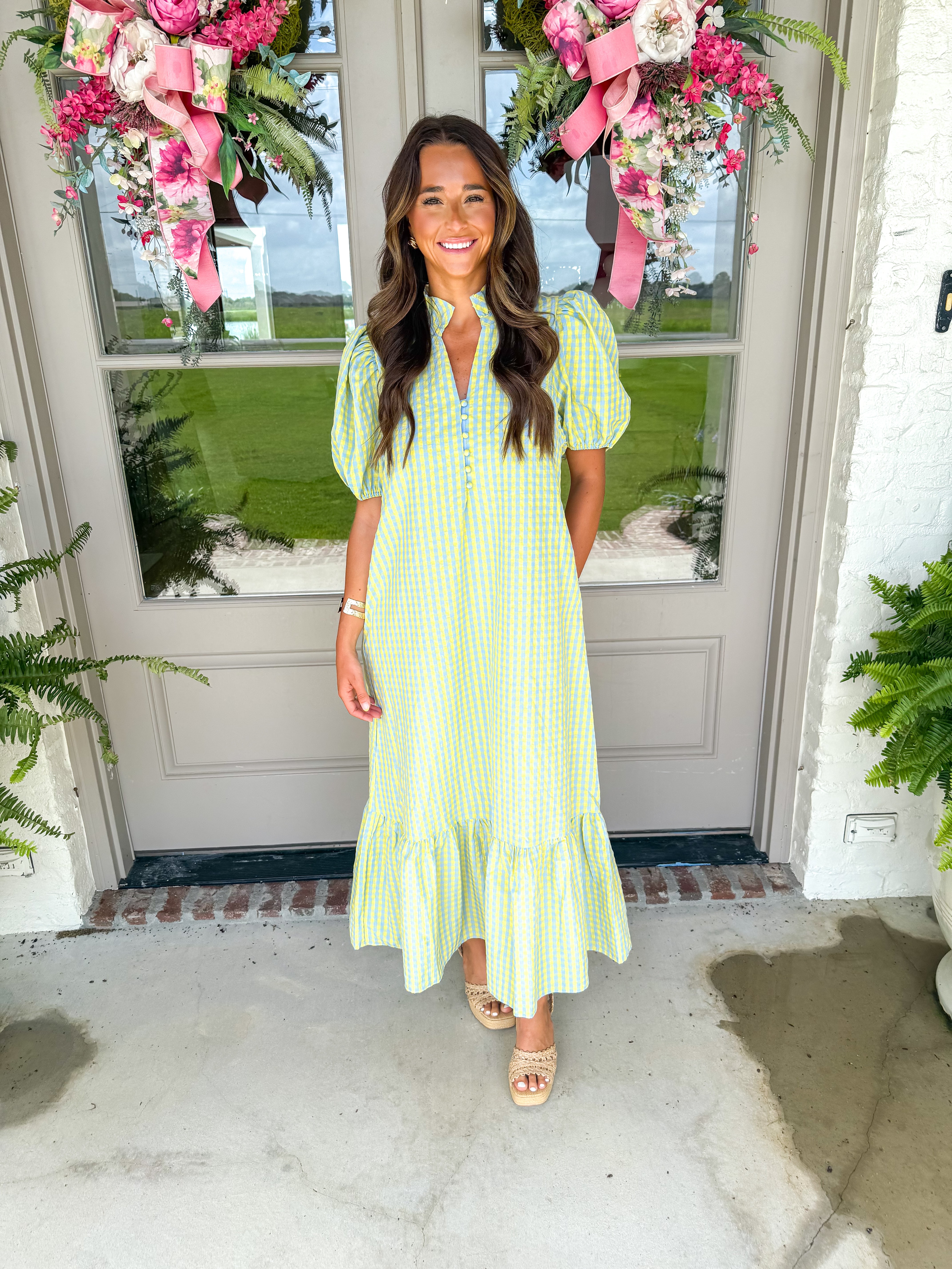 Picnic in the Park Blue Gingham Midi Dress