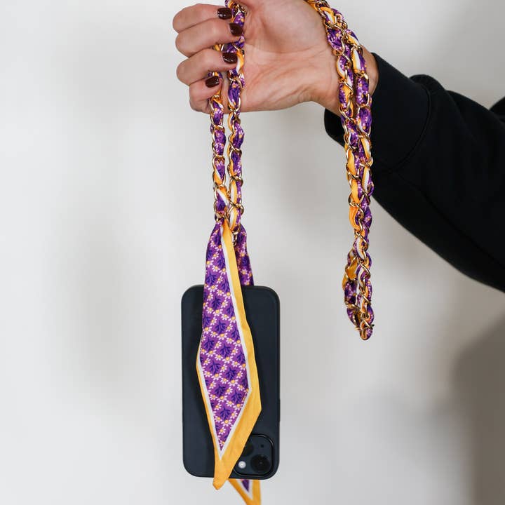 Woven Scarf Chain Purse/Phone Strap - Purple & Yellow (PREORDER 08/0)