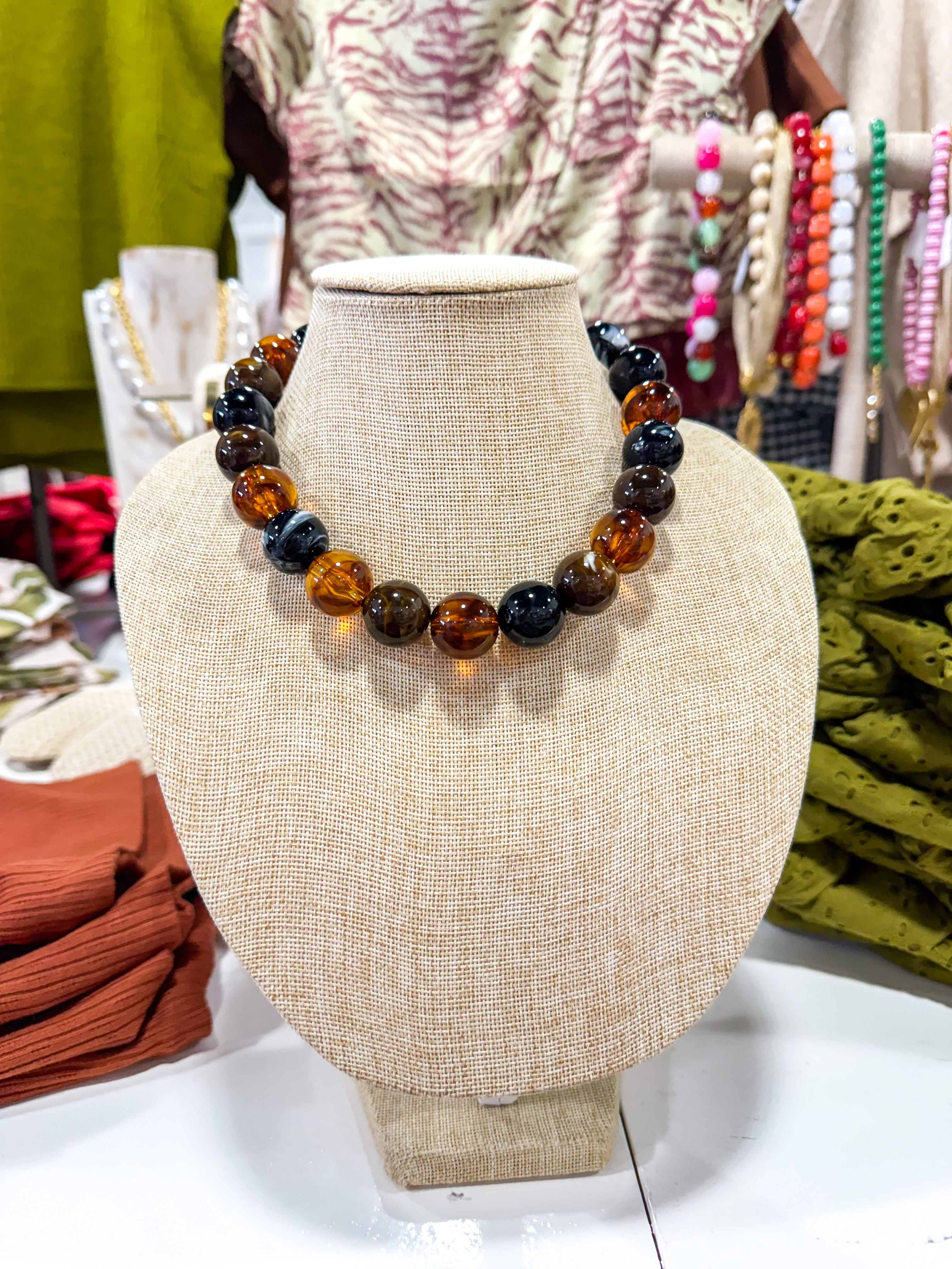 Brown/Black Marbled Beaded Necklace