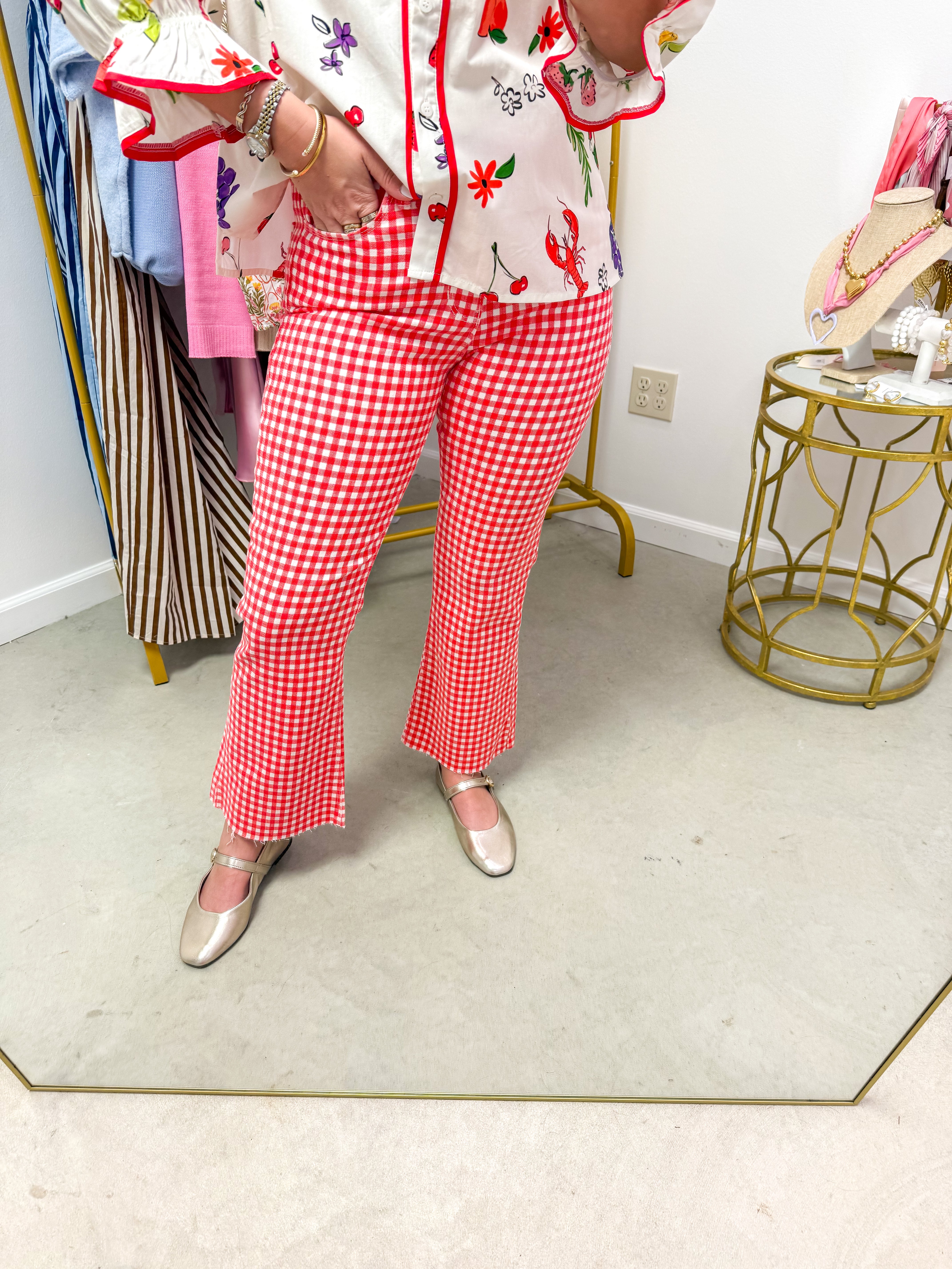 Red Gingham HR Cropped Flare