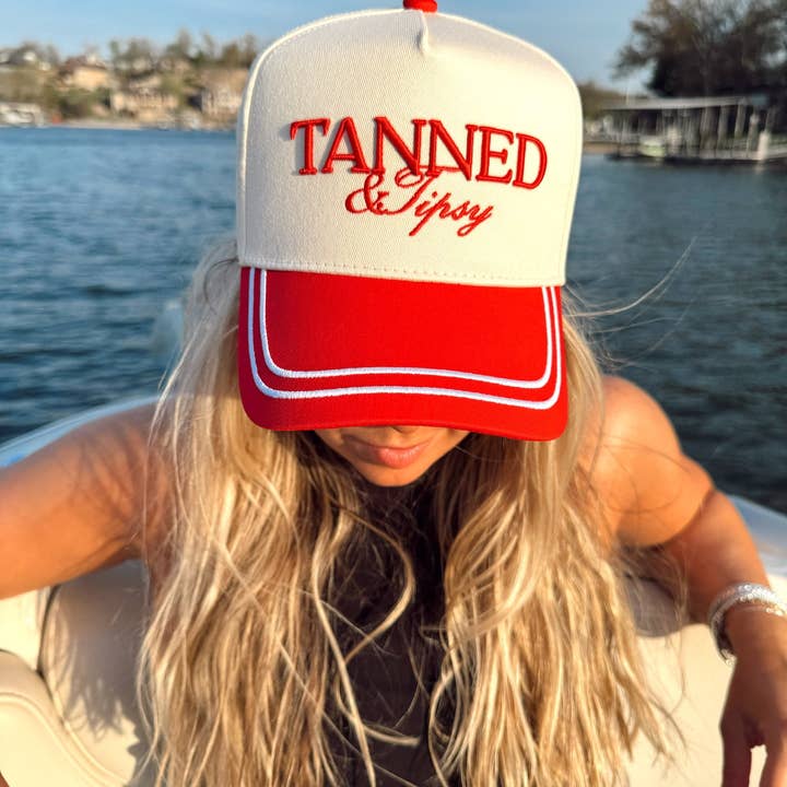 Tanned & Tipsy Trucker Hat- Red