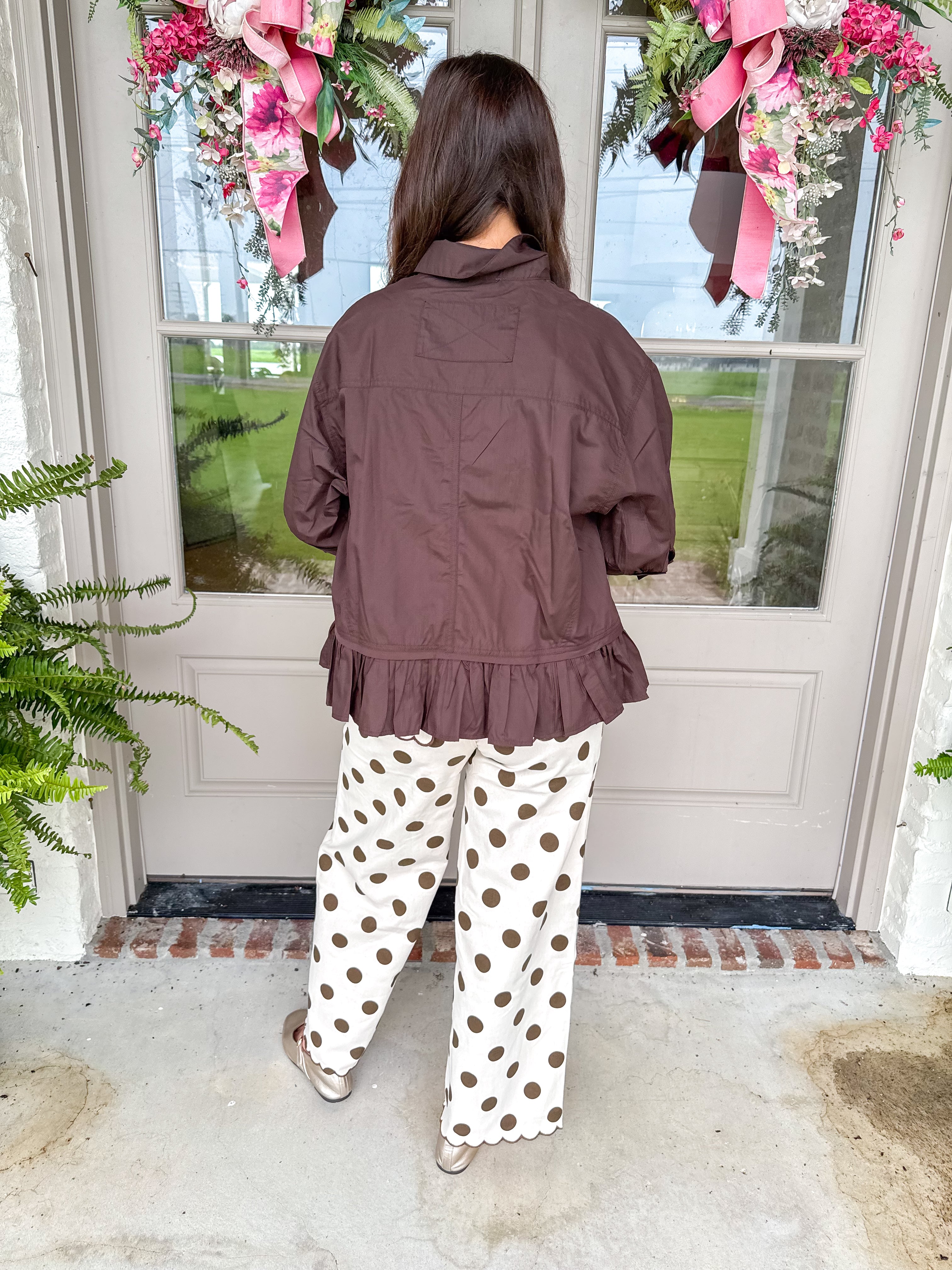 The Espresso Ruffle Button-Down