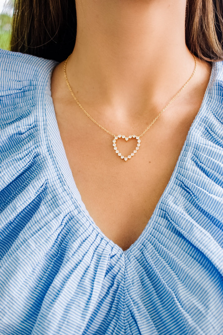 Pave Hollow Heart Necklace